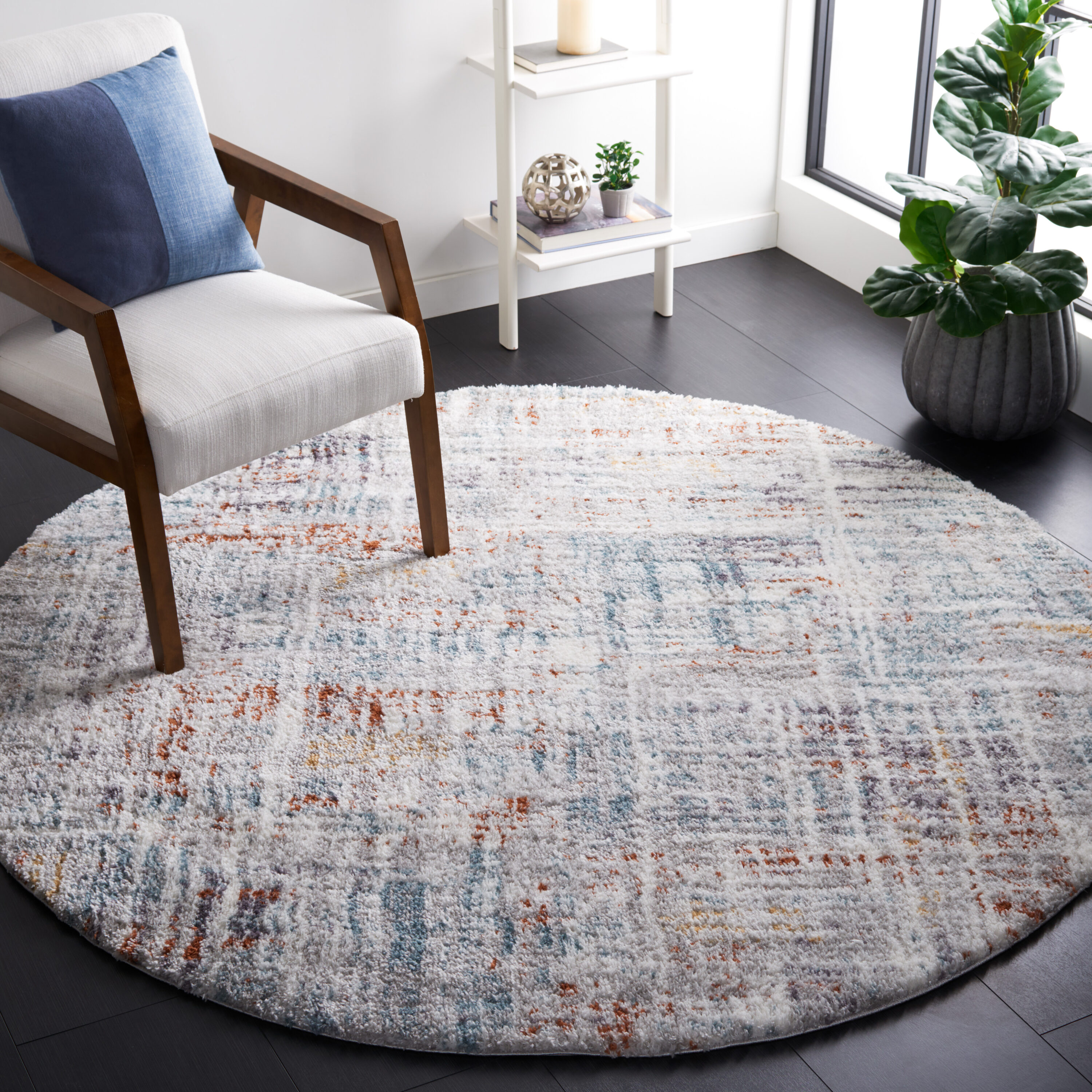 Berber Shag 569A Blue Rust/Ivory 8ft x 8ft Round Rug