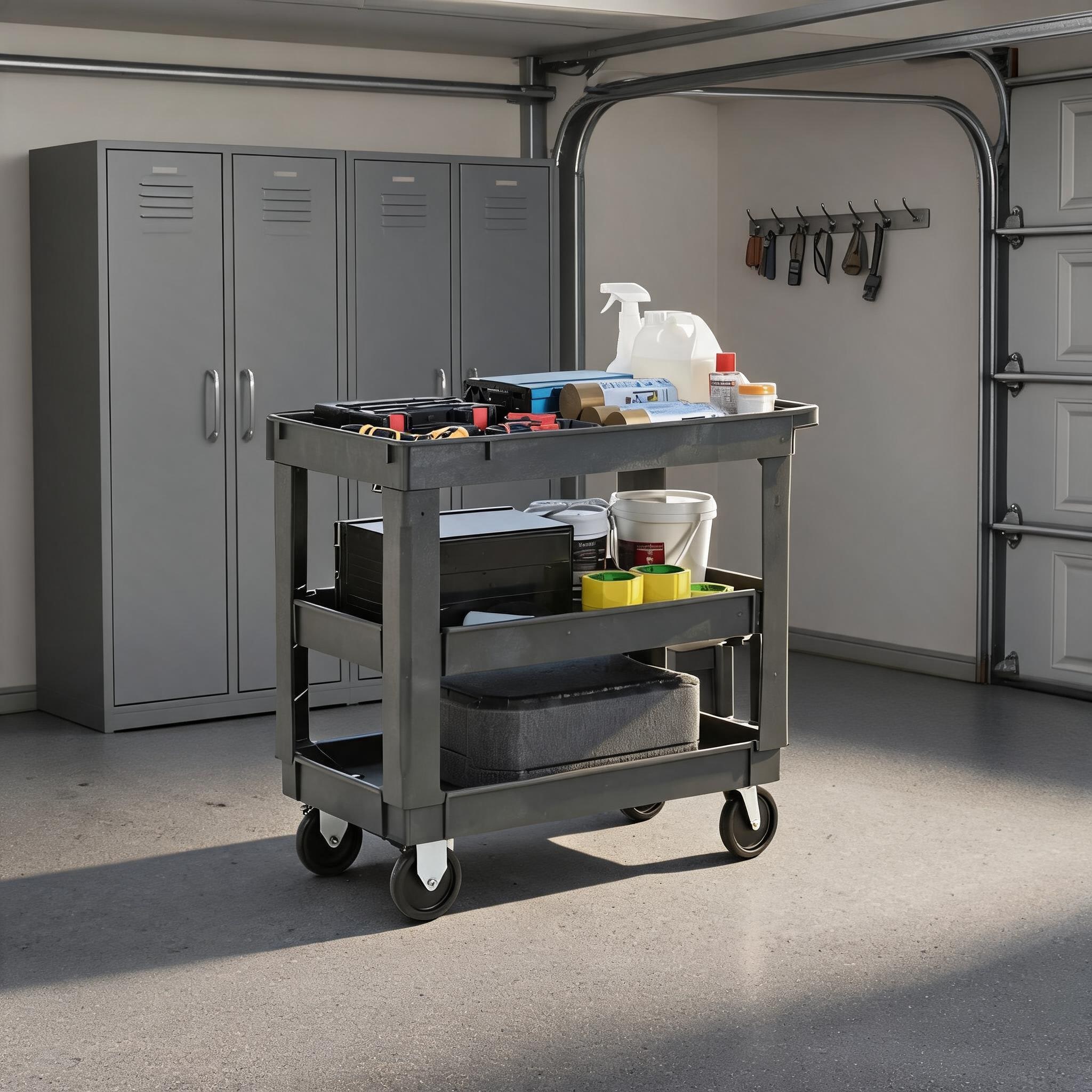 Watnature Rolling Utility Tool Cart Multi-Use Storage Transport Slate Gray Polypropylene 600 Lbs 3-Tier #4M2XSASAXEOC