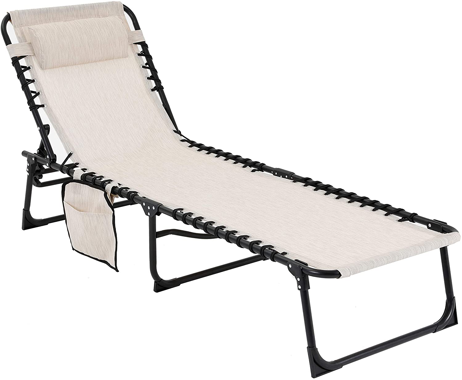 Outdoor Folding Chaise Lounge Chair Lightweight Recliner w/Cushion Black