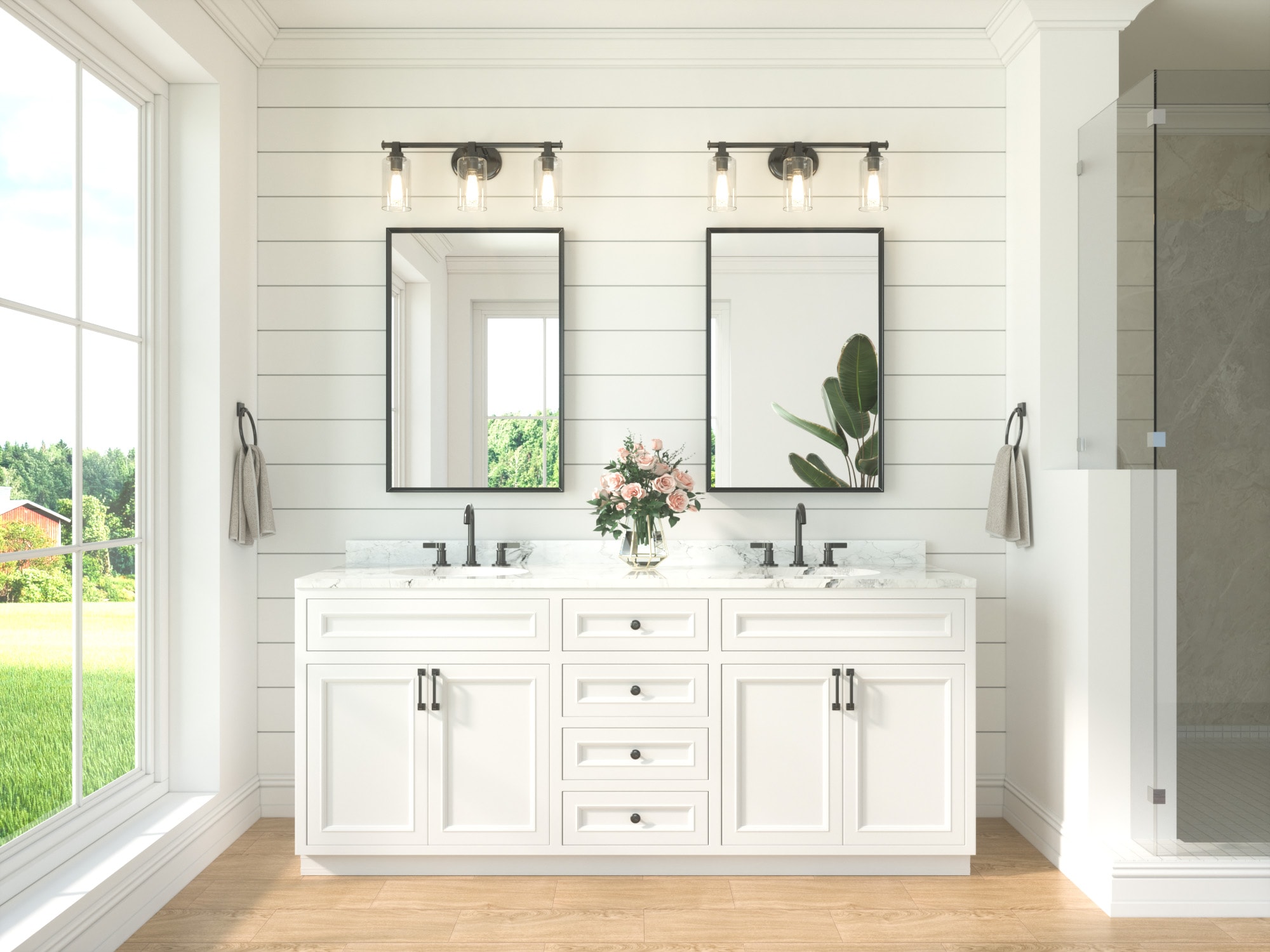 TETOTE LSC-TE-2436BK-B53 24 x 36 Inch Brushed Black Rectangle Beveled Framed Bathroom Vanity Mirror