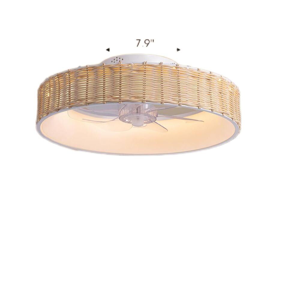 COBRRO 20-in Indoor White Boho Flush Mount Rattan Ceiling Fan with Light and Remote Dimmable Low Profile Ceiling Fan
