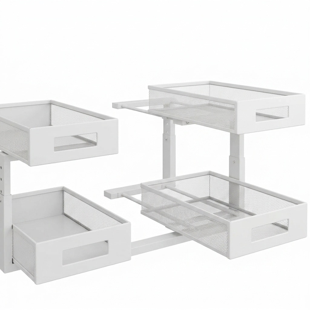 Etokfoks  2 Tier Sliding Cabinet Organizer Drawers for Kitchen or Bathroom in White with Adjustable Height Metal Mesh 2 Pack