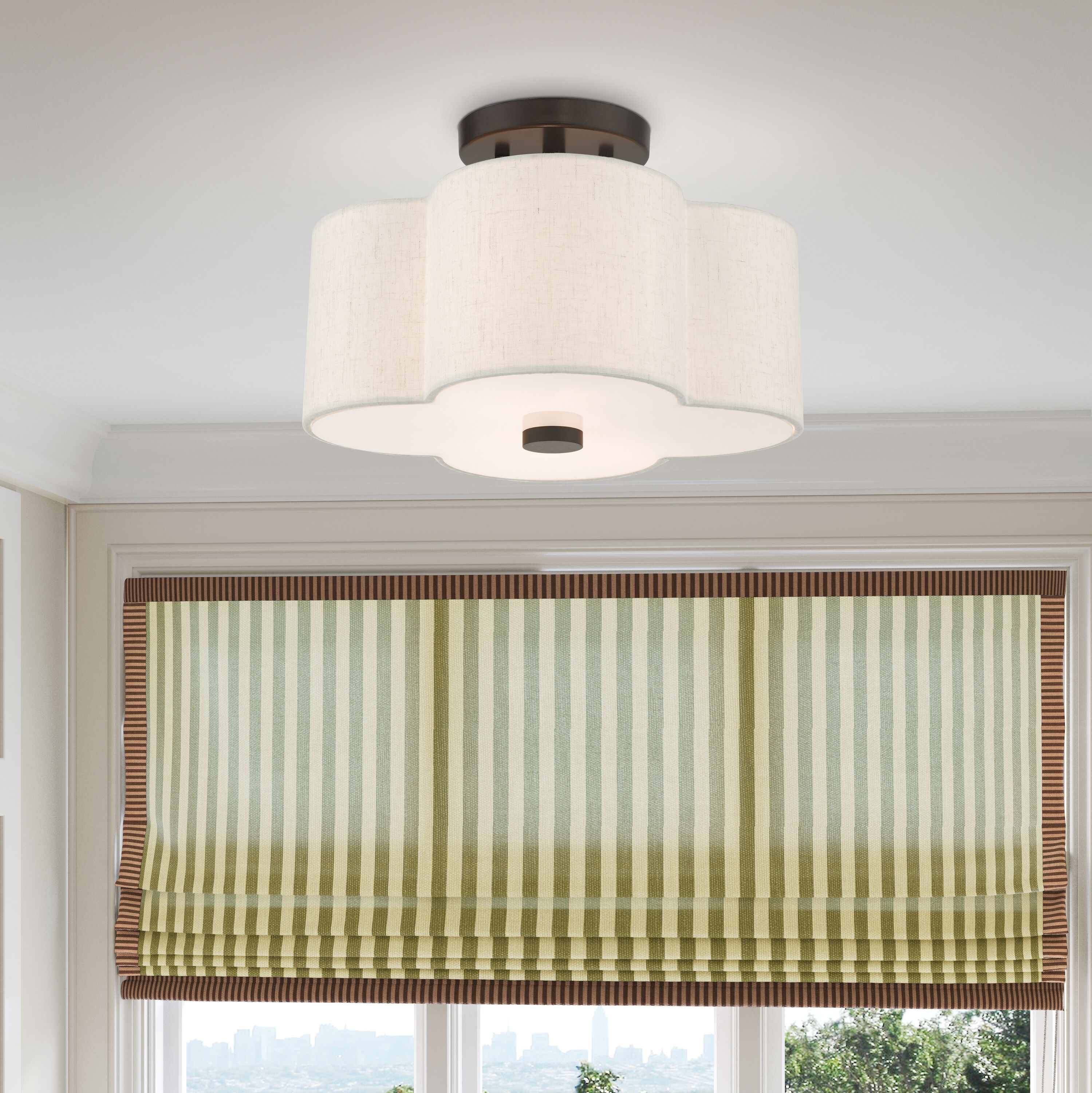 English Bronze Quatrefoil Semi-Flush Mount Ceiling Light