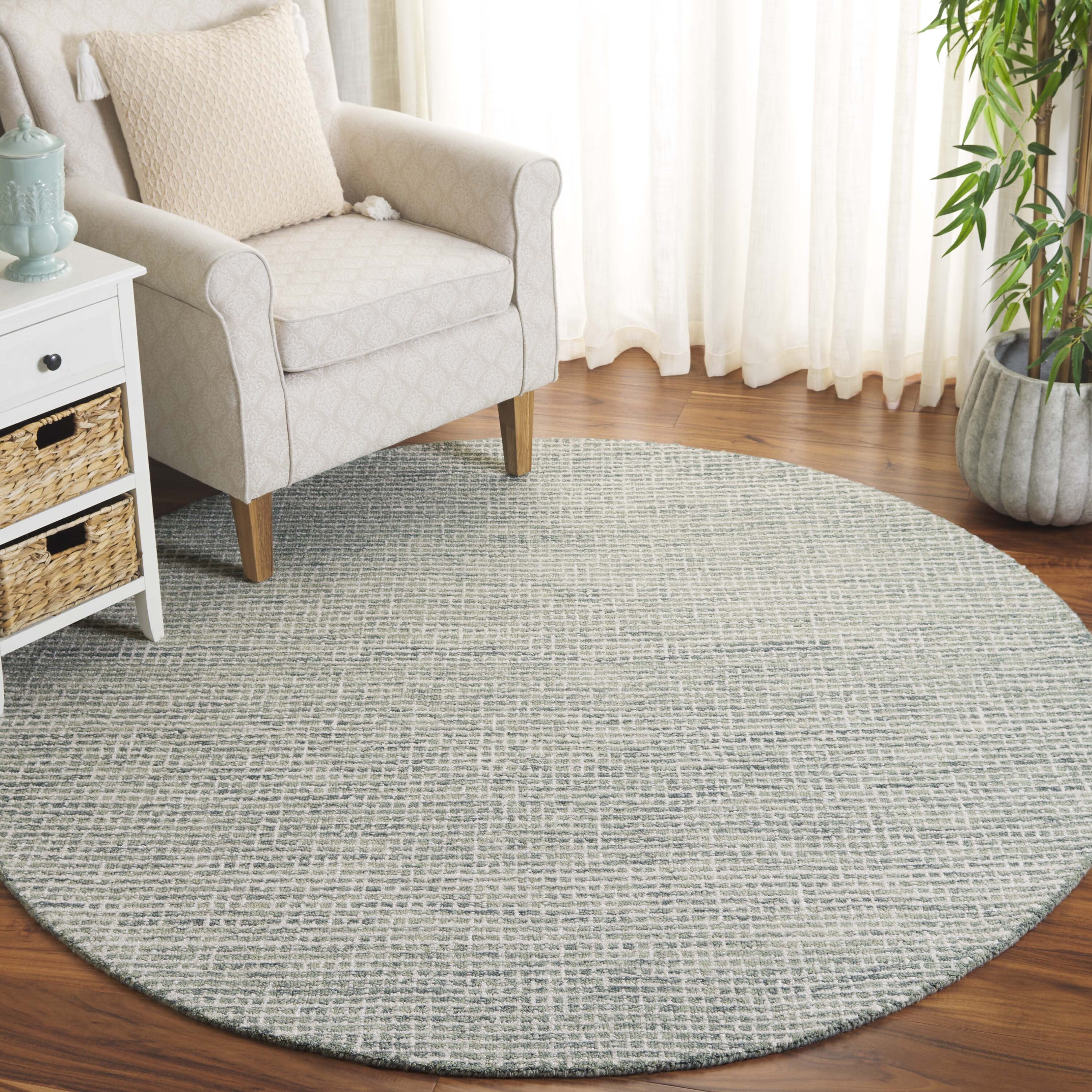 Ebony 131 Green/Ivory Contemporary 6ft x 6ft Round Rug