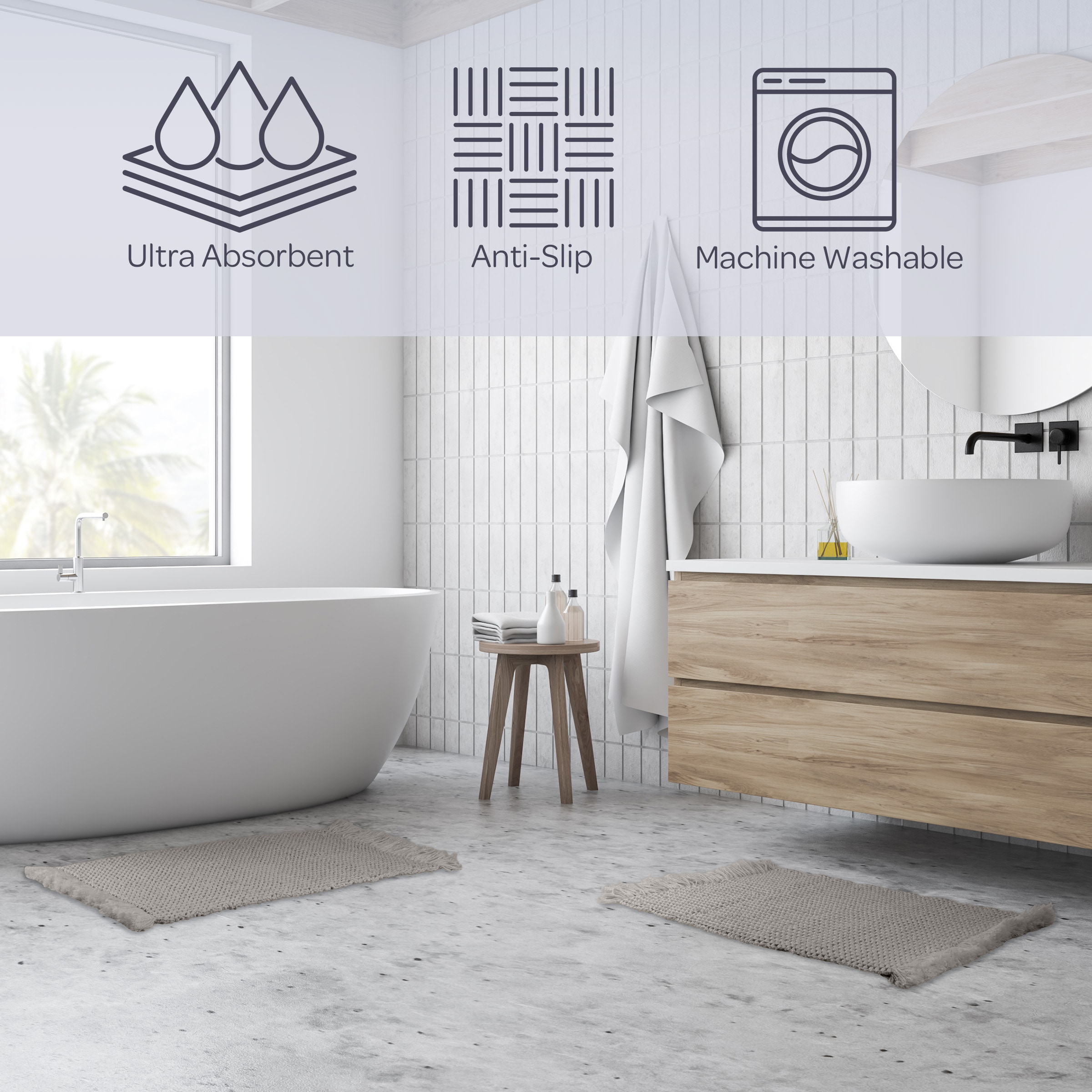Lavish Home ST-BATH3-GRY Bath-Rugs - View #3