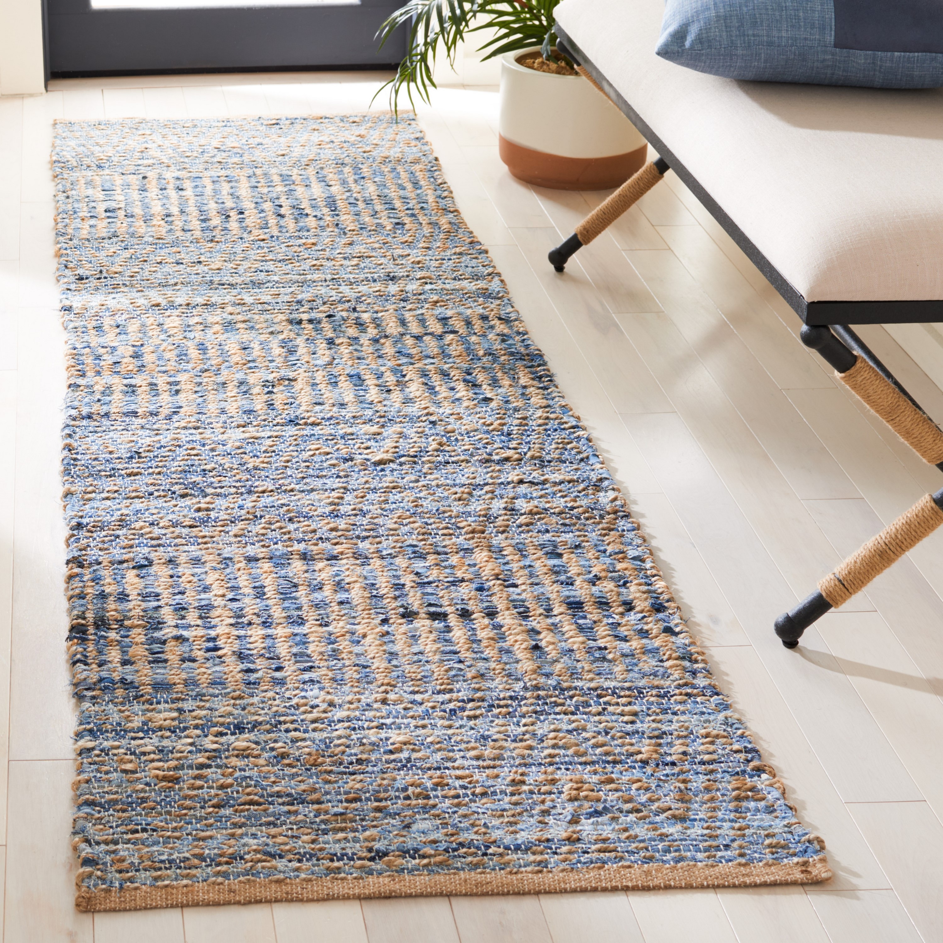 Jute Floor Mat With Beige and Blue Rectangular Shape- 4 X 6 FT Carpet