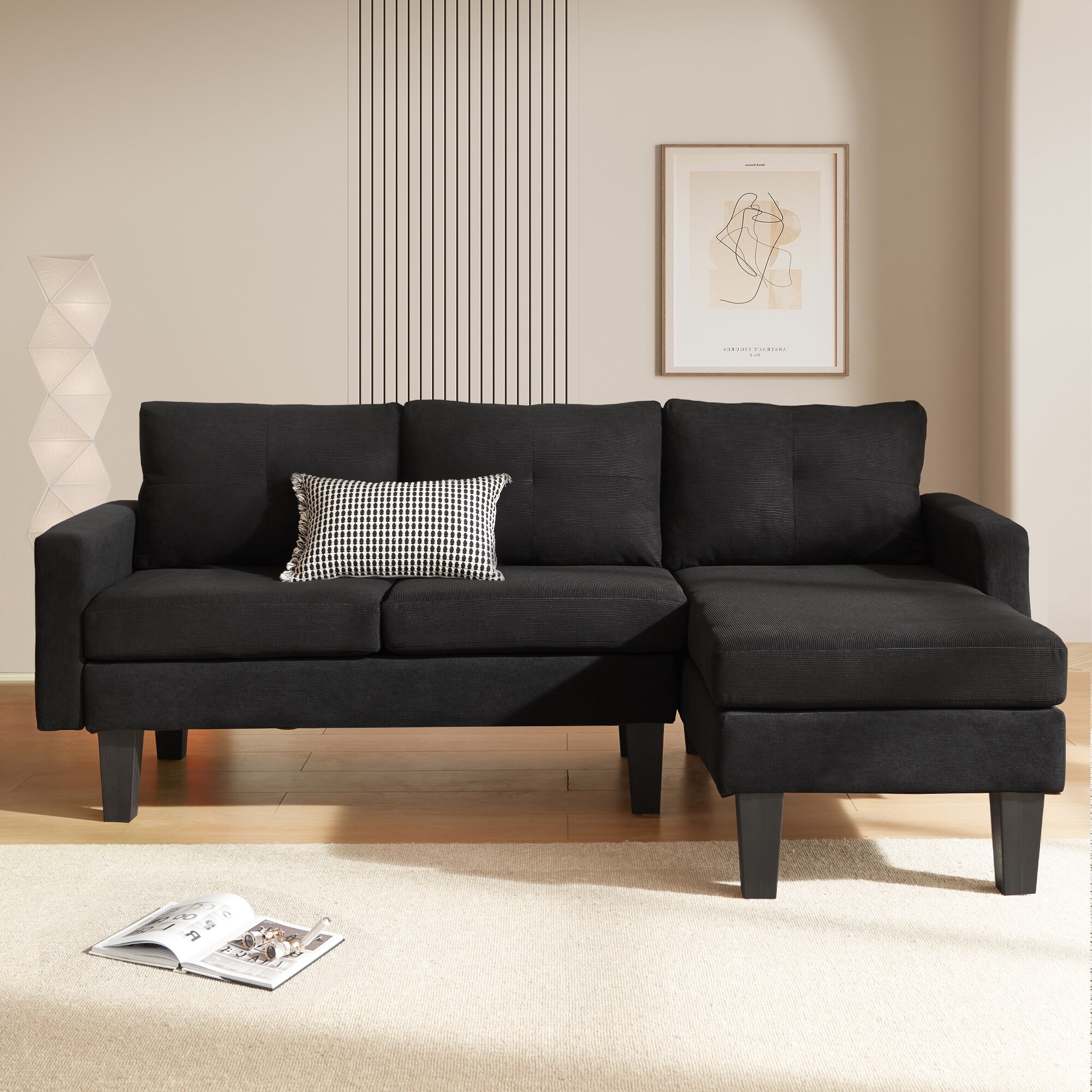 Ovios OLCK550-R 80.31-Inches Casual Black (Corduroy Fabric) Sectional