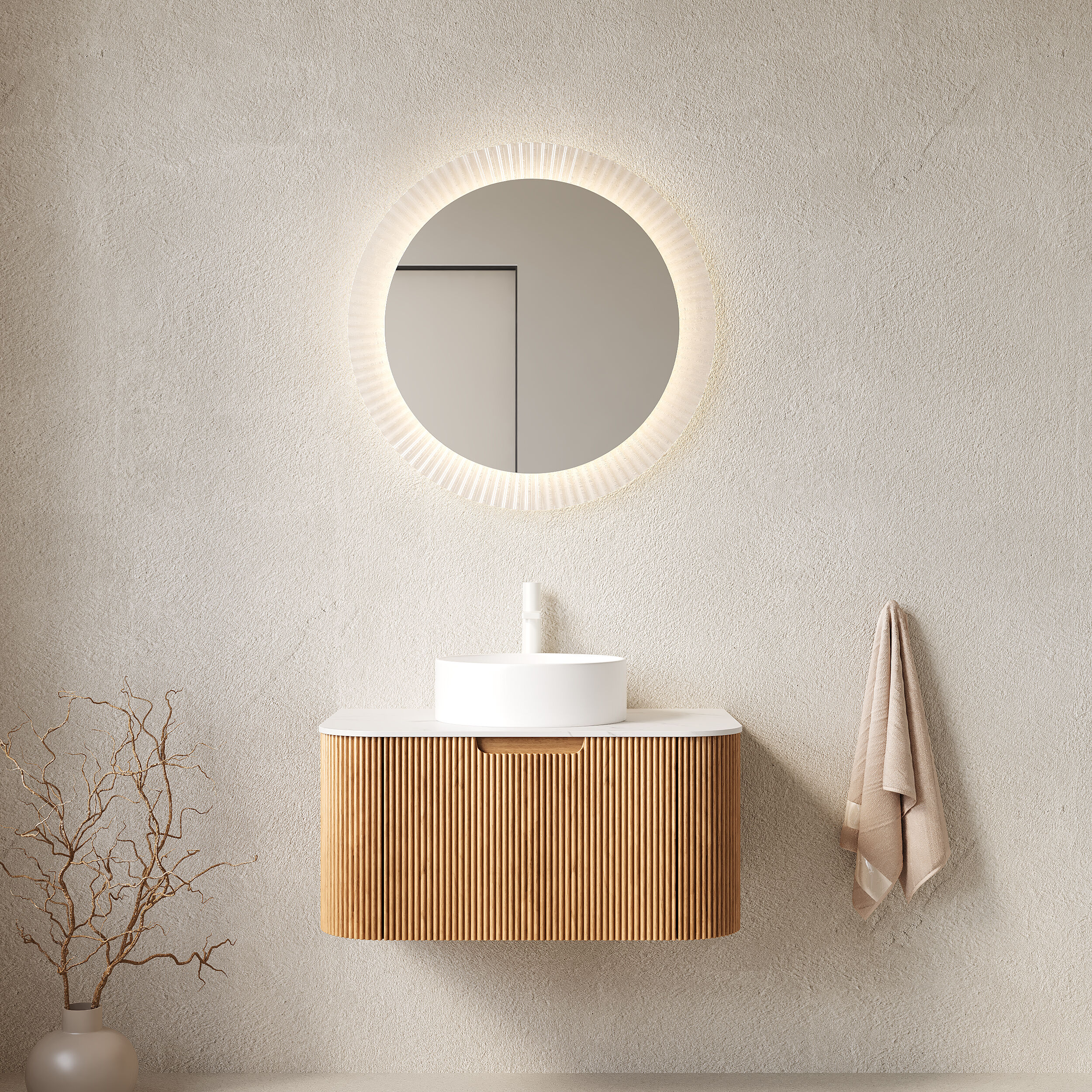 GLANZEND -  18.9-in D x 29.92-in W x 19.49-in H Floating Bathroom Vanity Artificial Marble Cerami...