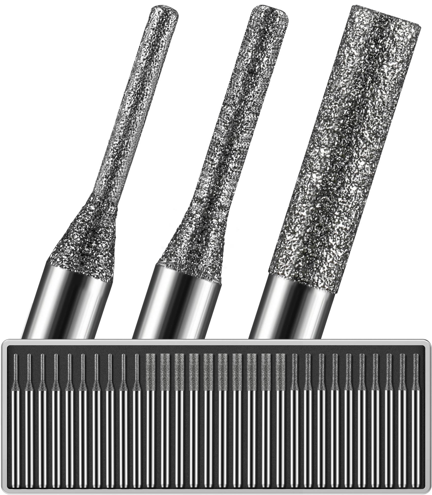 Justincity  30 pcs Diamond Drill Bits 1mm 2mm 3mm Tips 150 Grit for Rotary Tool Drilling Grinding Glass Stone Jewelry Metal Precision Set with