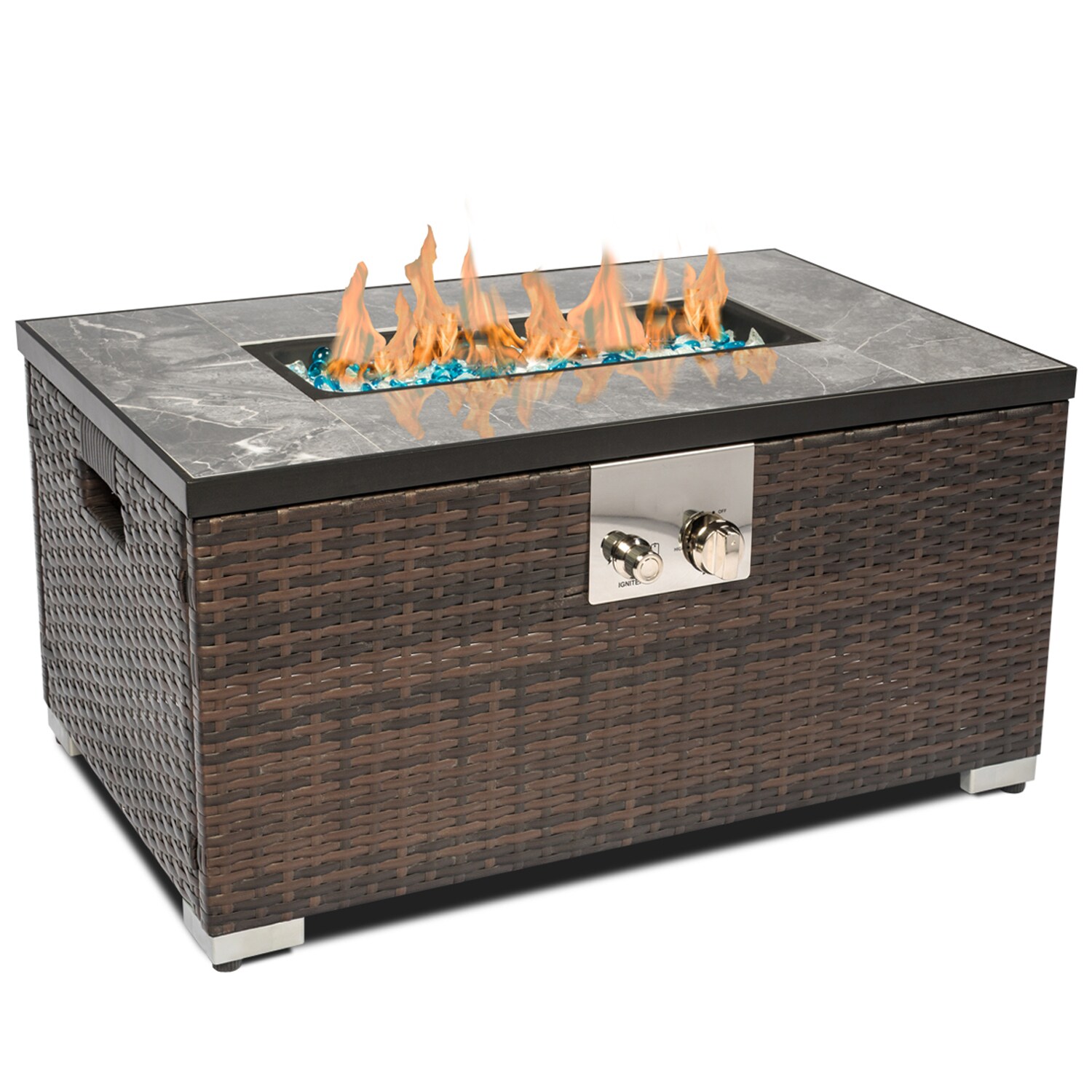 Bybafun YA6400005 32-in W Brown Wicker Rectangle Tabletop Liquid propane Fire table