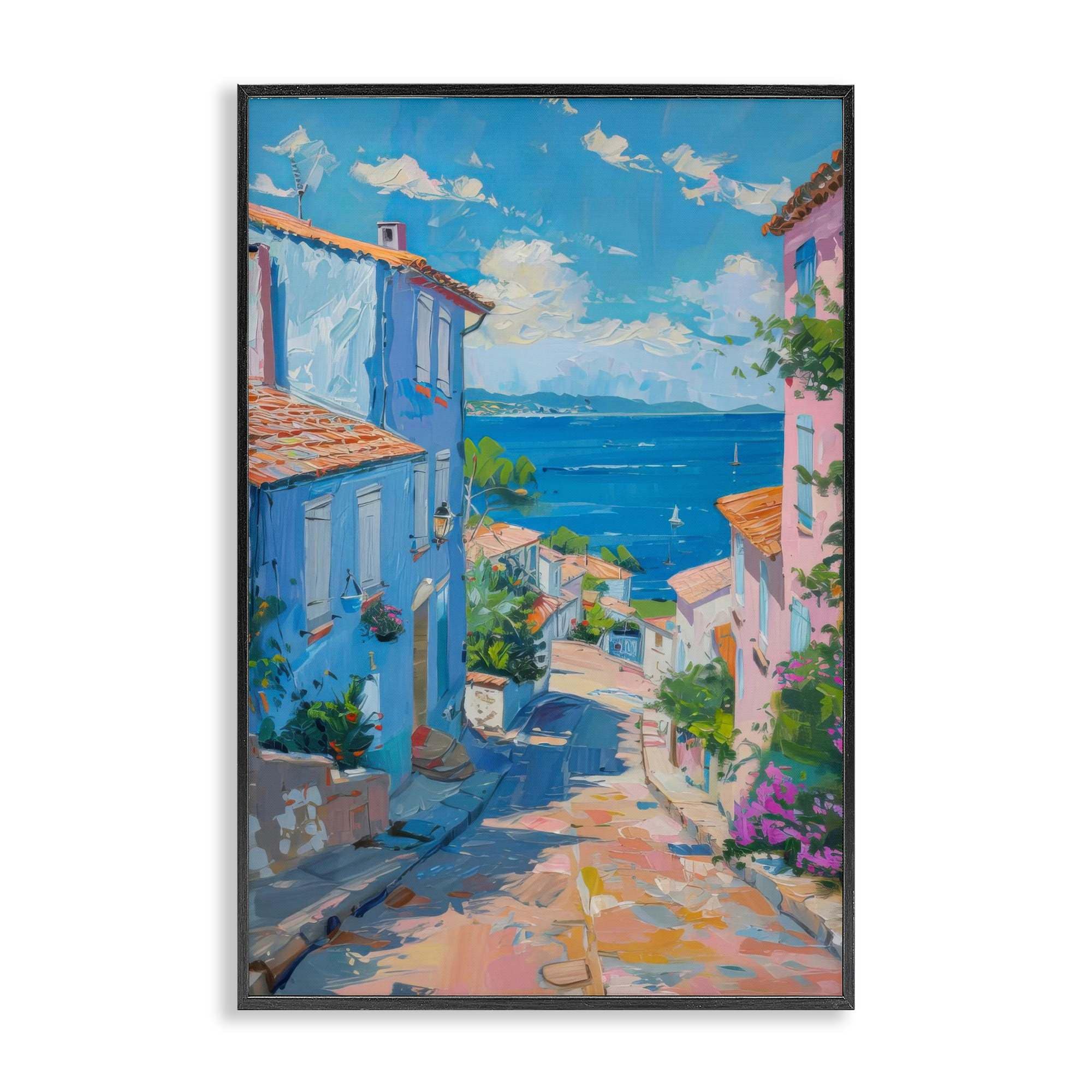 Stupell Industries BT-732-FR-12X18 Quiet Seaside Town's Path Framed Giclee design by LSR Design Studio