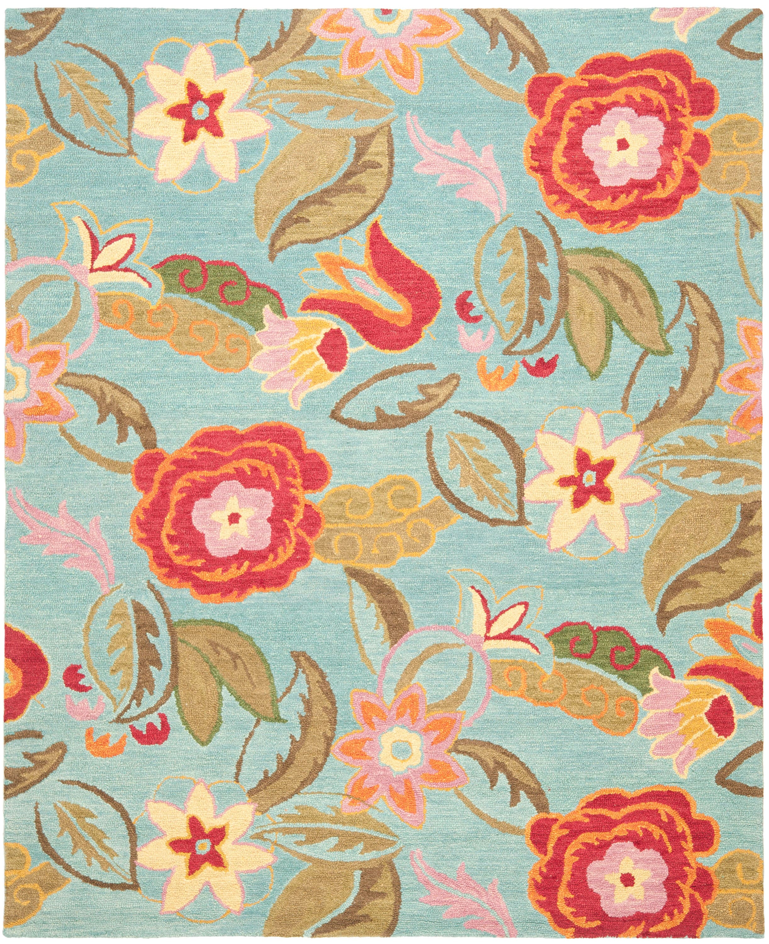 Handmade Tufted Blue Floral Wool Area Rug 10' x 14'