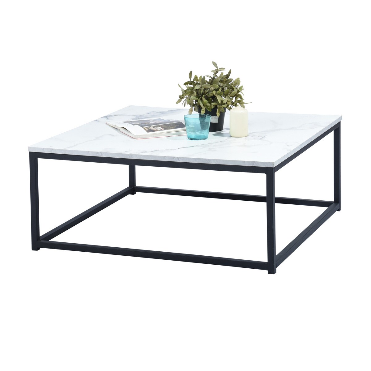 CASAINC FACTO SQUARE COFFEE Mdf with Marble PVC Top Metal Modern Coffee Table