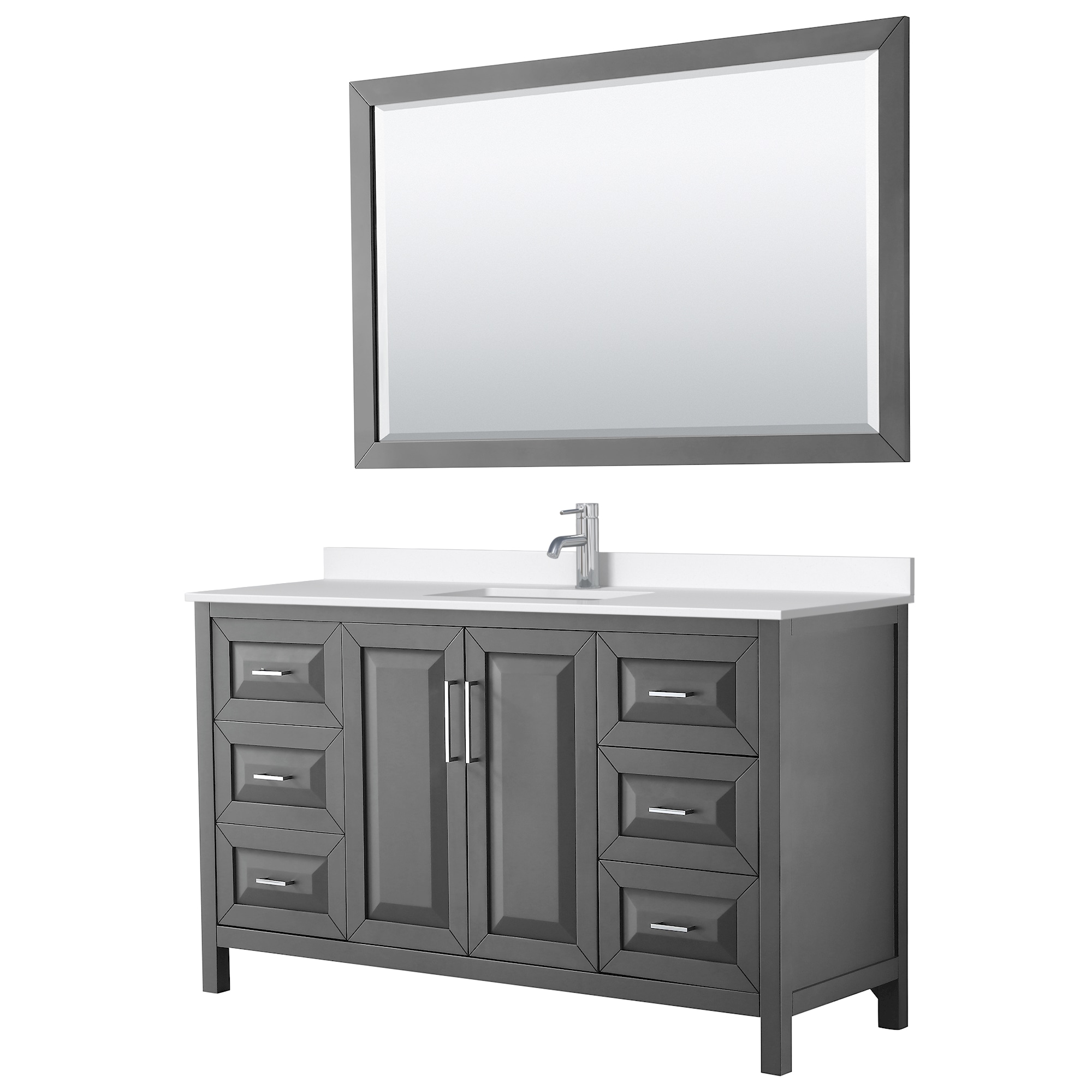 Wyndham Collection WCV252560SKGWQUNSM58 Daria 60-in Dark Gray with Polished Chrome Trim Undermount Single Sink Bathroom Vanity with White Quartz Quartz Top (Mirror Included)
