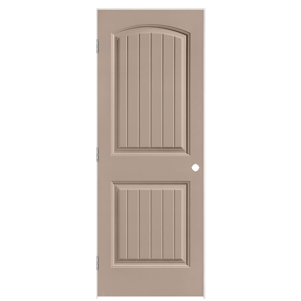 Masonite 1443770 30-in x 80-in Sandpiper Solid core 2-panel round top plank Right hand Smooth Prefinished Molded composite Flat Jamb Single Prehung Interior Door