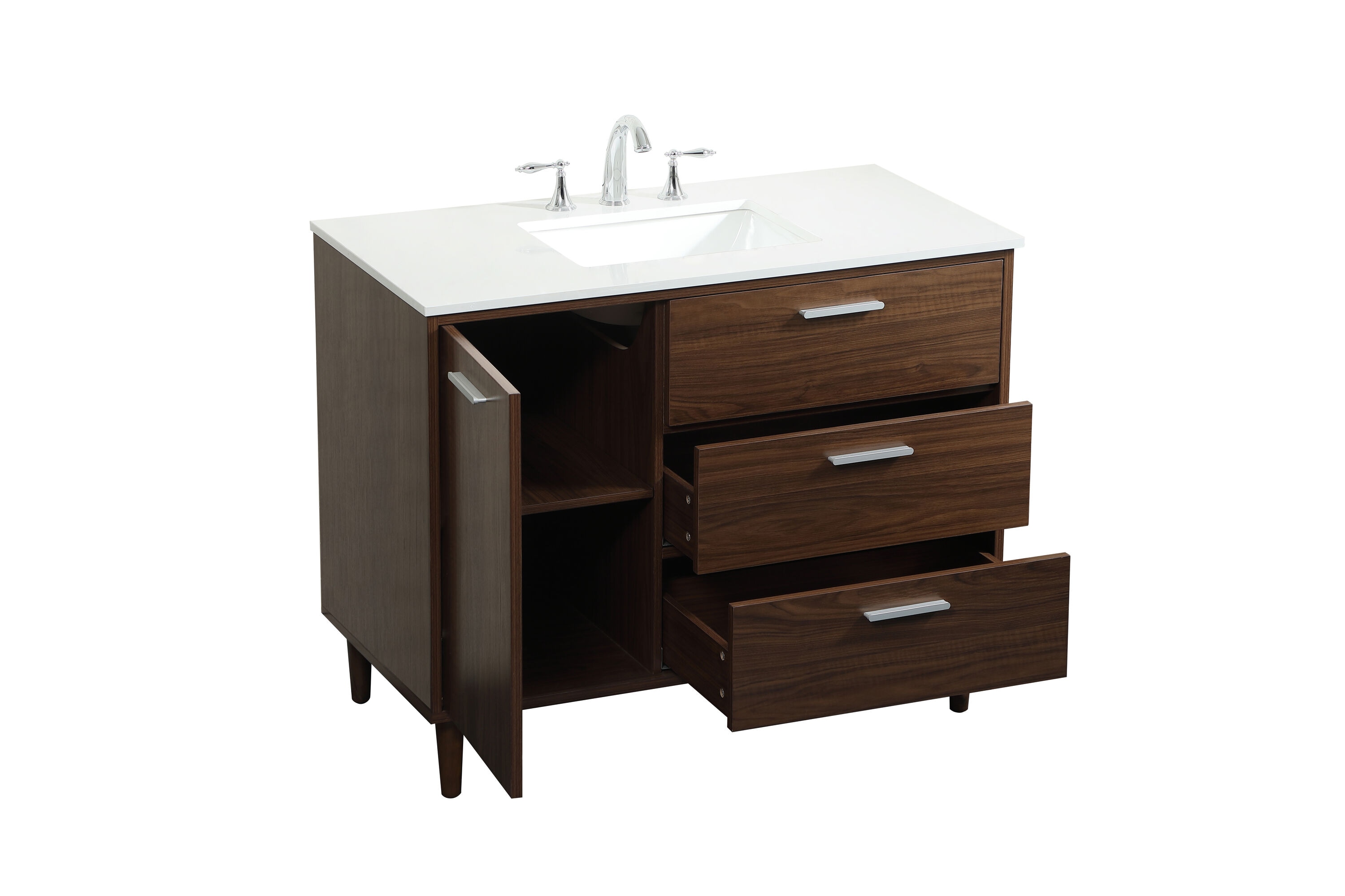 Walnut and Calacatta White 42" Single Vanity with Engineered Marble Top