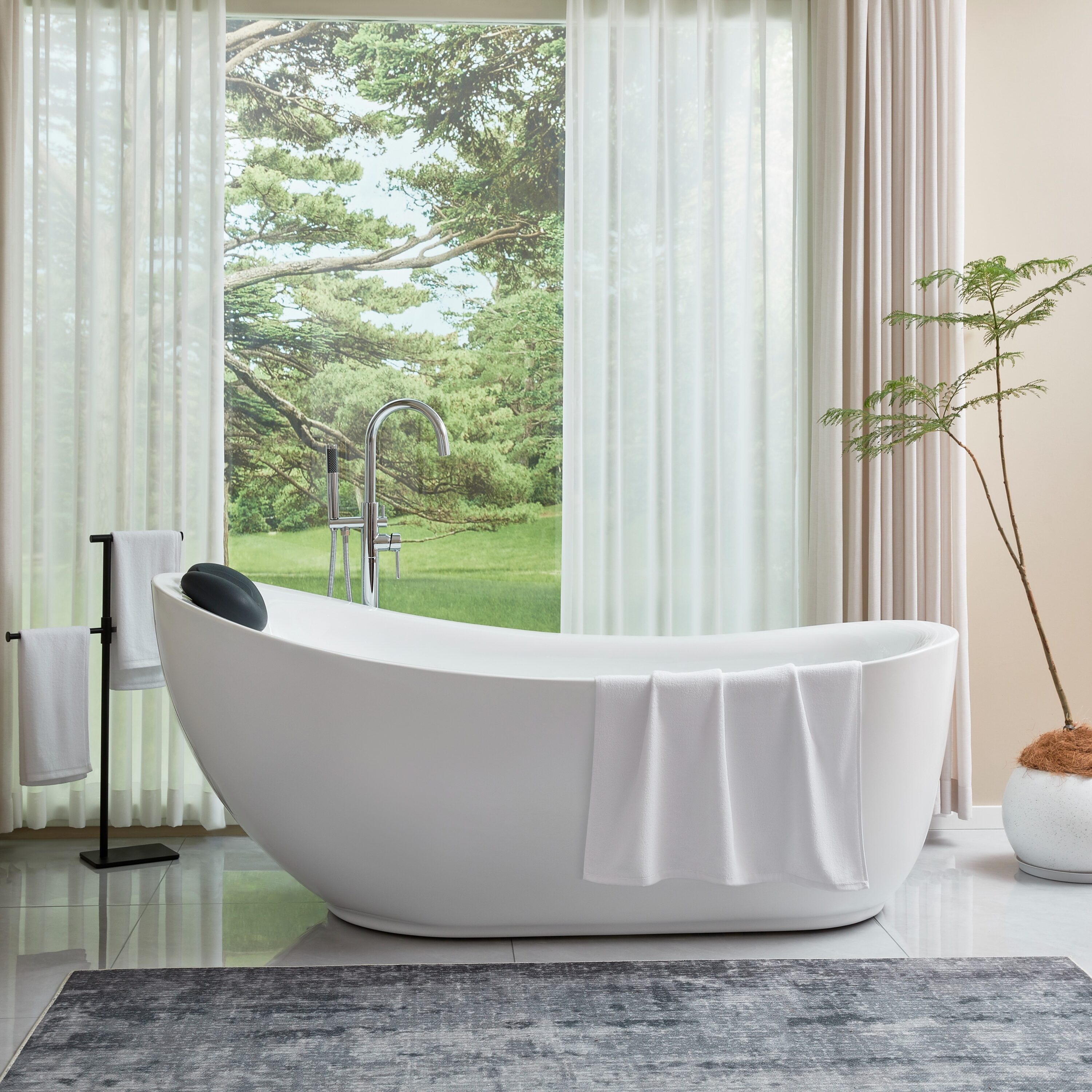 71'' White Acrylic Freestanding Soaking Bathtub with Chrome Drain