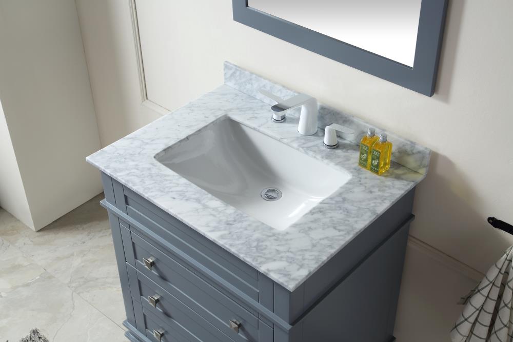 ANZZI Wineck Series 30-in Gray Single Sink Bathroom Vanity with Carrara White Natural Marble Top (Mirror Included)