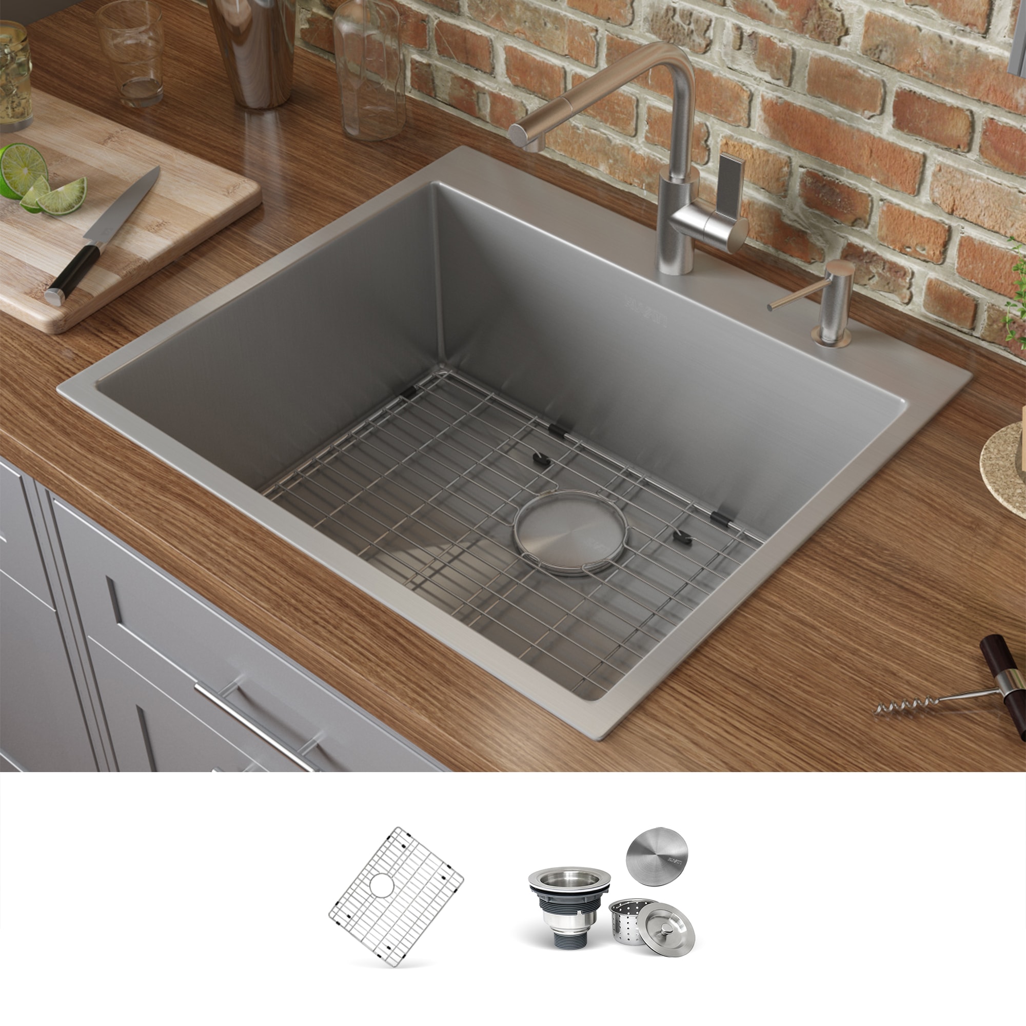 Ruvati RVH8007 Kitchen Sinks Drop-in 25-Inches x 22-Inches Stainless steel Single bowl 2-Hole 16 -Gauge Kitchen Sink