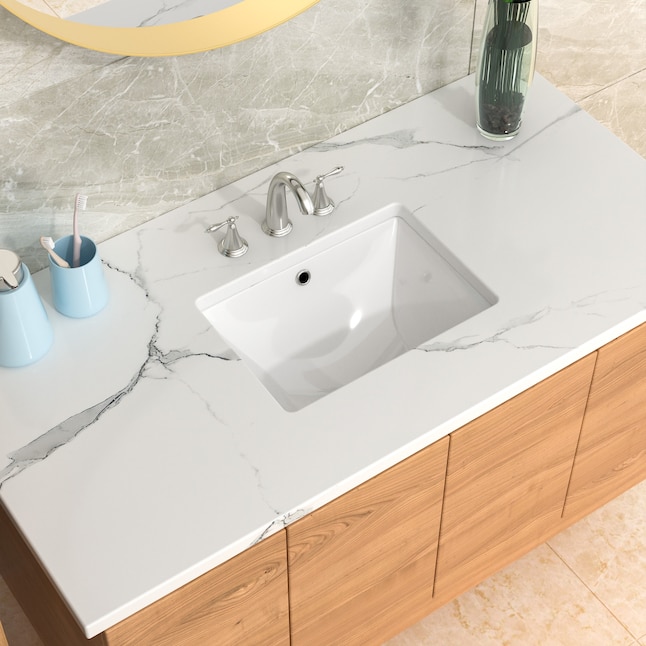 Lordear White Ceramic Undermount Rectangular Modern Bathroom Sink (18.5 ...