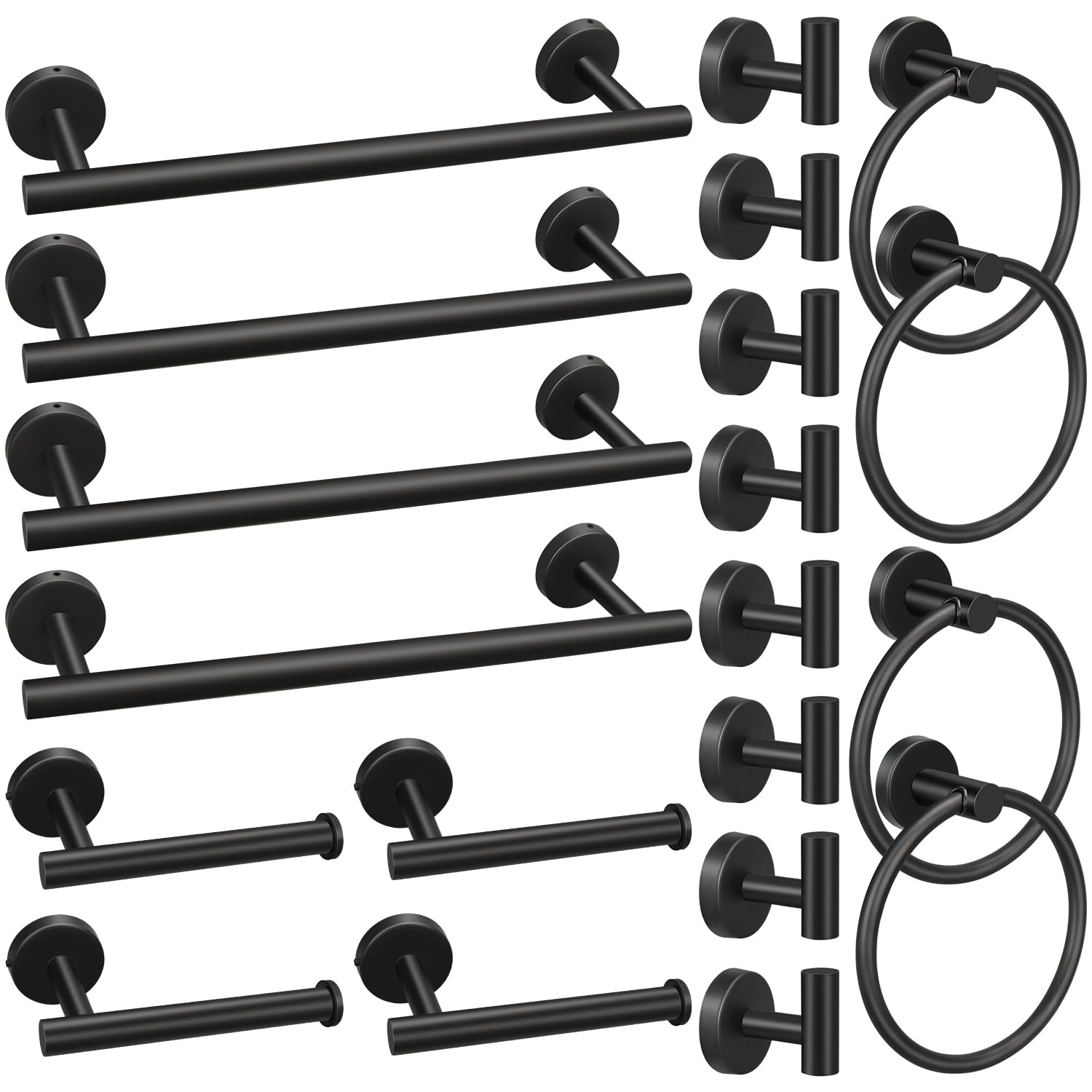 Lovav 20pcs black Bathroom Hardware Set Stainless Steel Matte Black Towel Bar Toilet Paper Holder Robe Hook