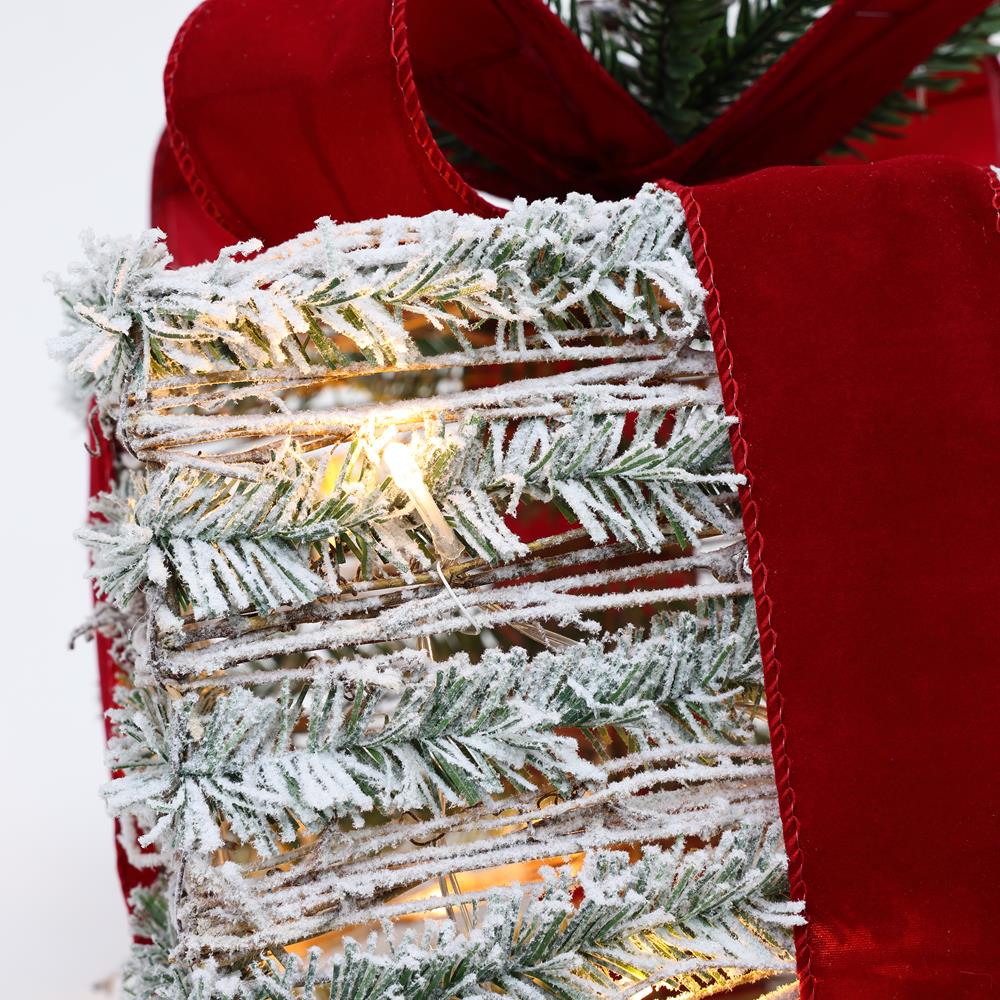 Frosted Faux Cedar Branch Giftbox Set with Lights