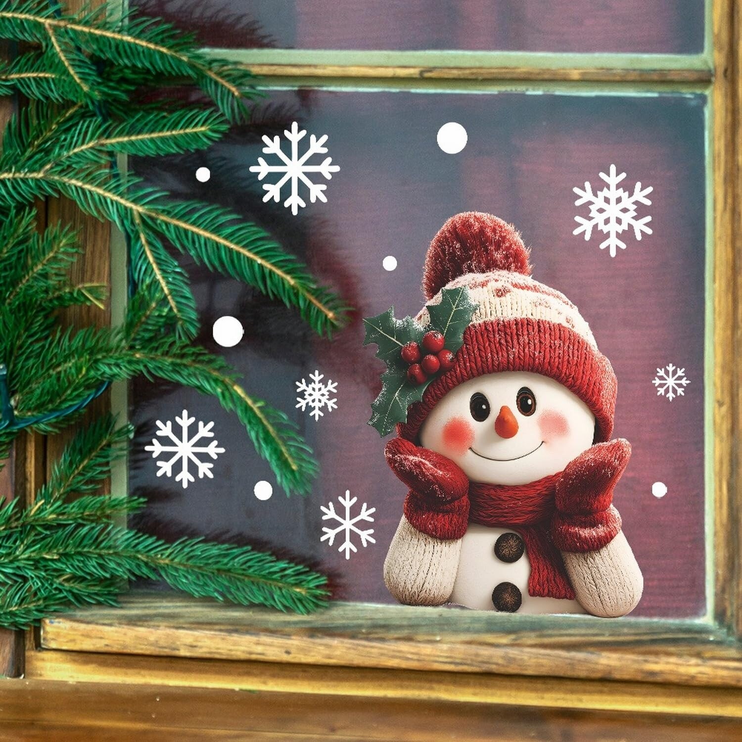 LAIFUCAM Christmas Window Clings Cute Snowman and Snowflake Stickers ...