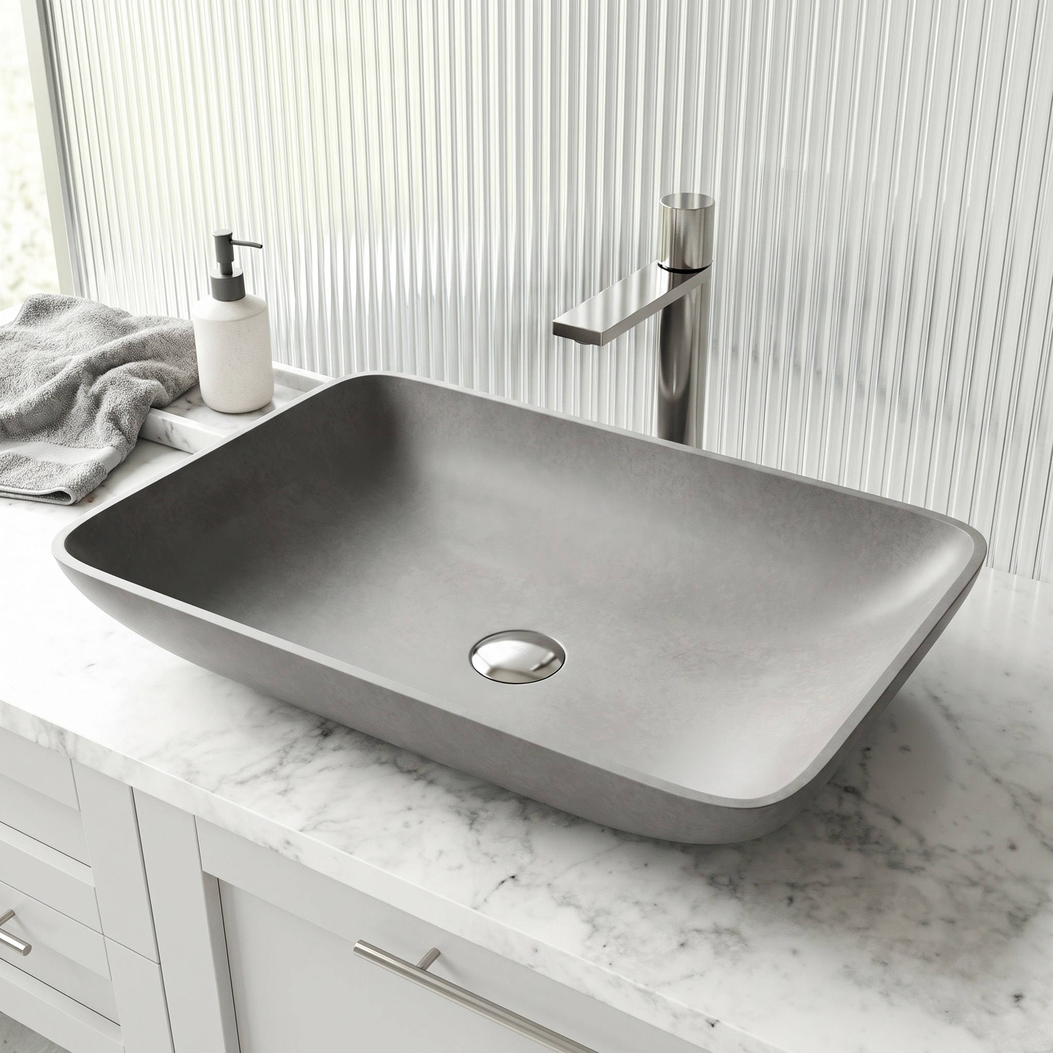 VIGO - Concreto Stone#8482 Concrete 22-in Vessel Rectangular Modern Gray Bathroom Sink