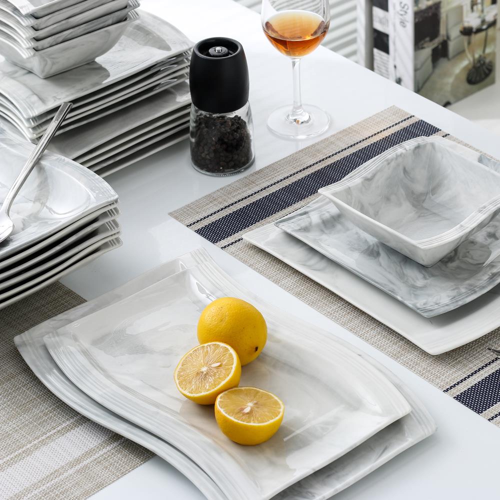 MALACASA Flora 18-Piece Marble Grey Porcelain Dinnerware Set with