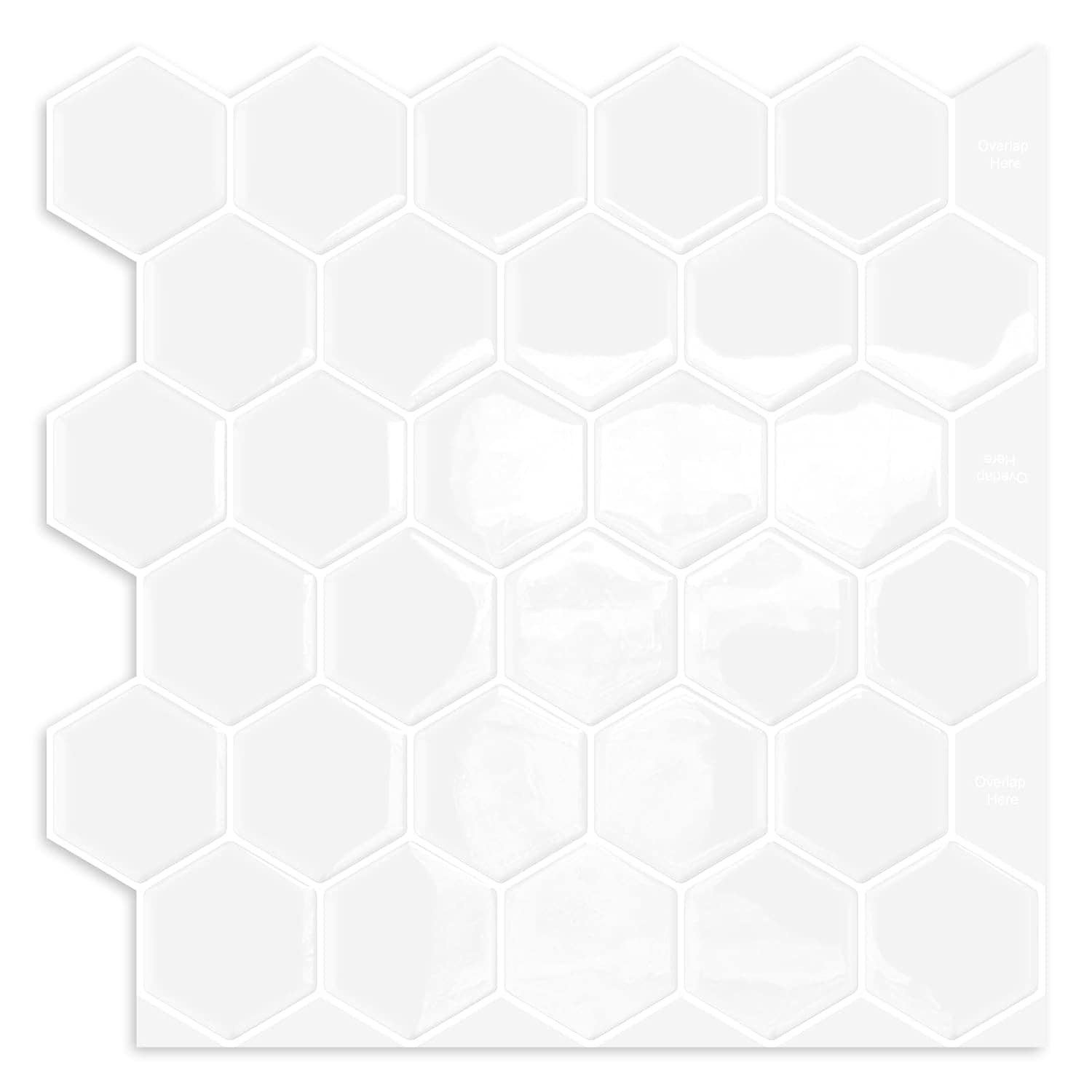 Luupatchy Peel and Stick Hexagon Backsplash Tile 12x12 Inch White Honeycomb Self-Adhesive Waterproof Wall Tile 10-Sheet Pack for Kitchen Bathroom and RV