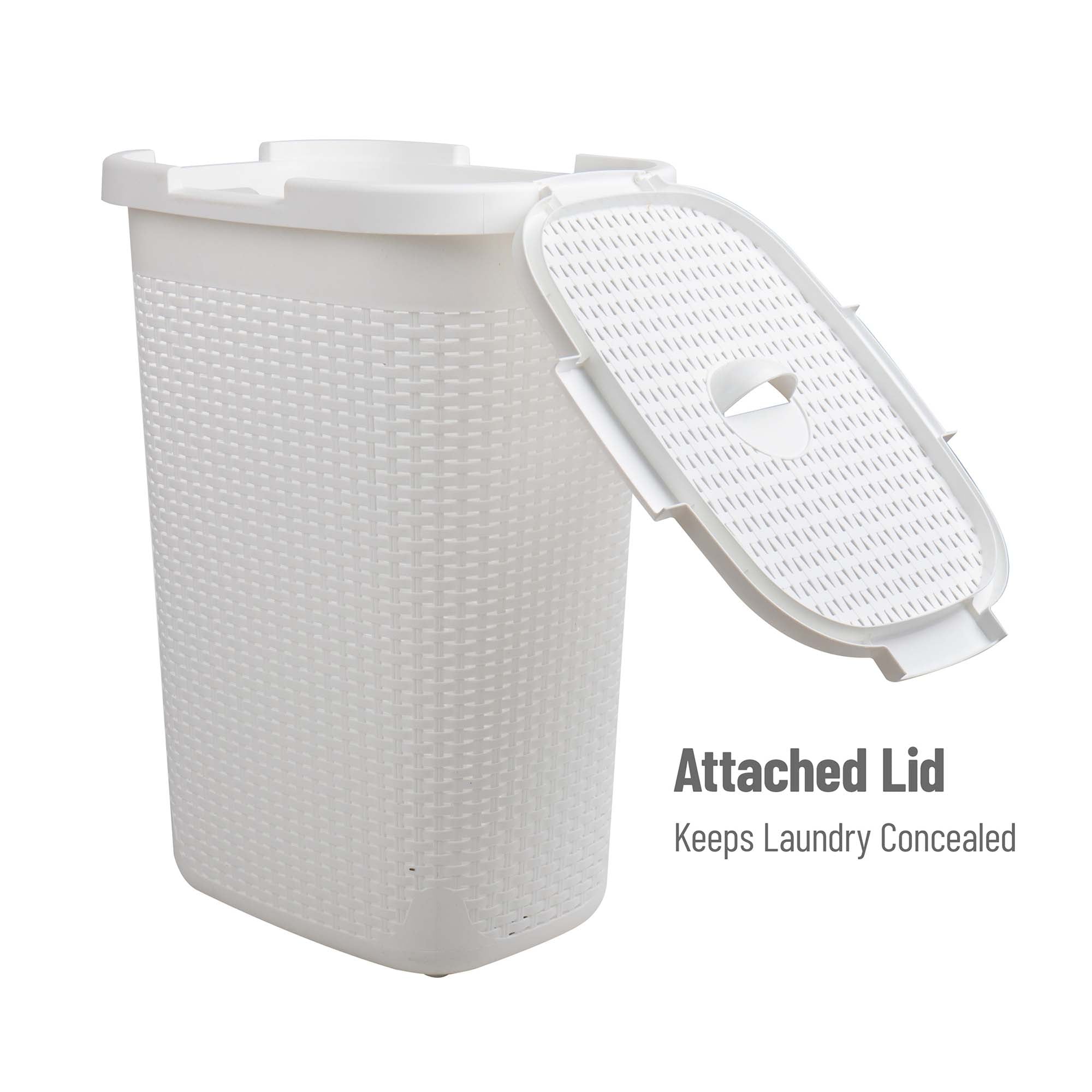 Mind Reader 60 Liter Perforated Plastic Laundry Hamper with Lid, White