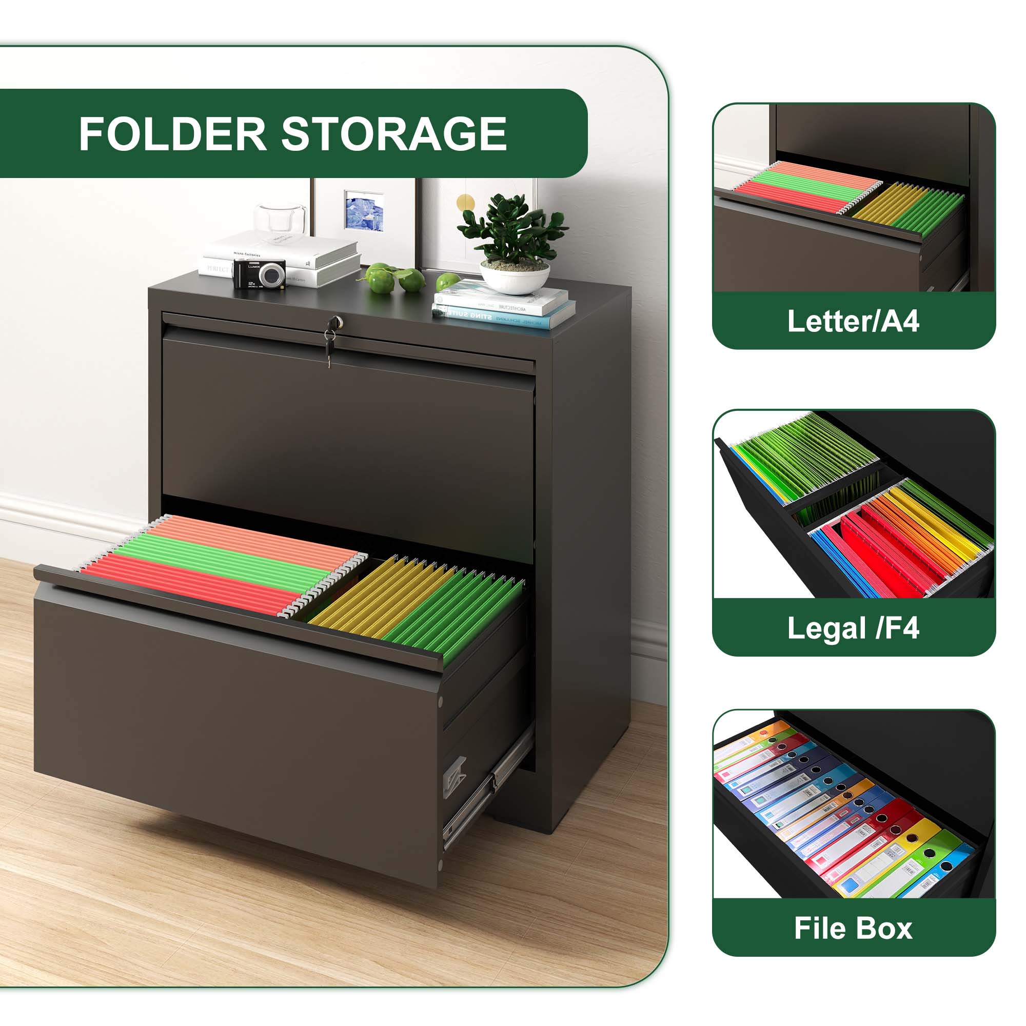 Black 2 -Drawer 26.77-in File Cabinet with Lock Metal Lateral Filing ...