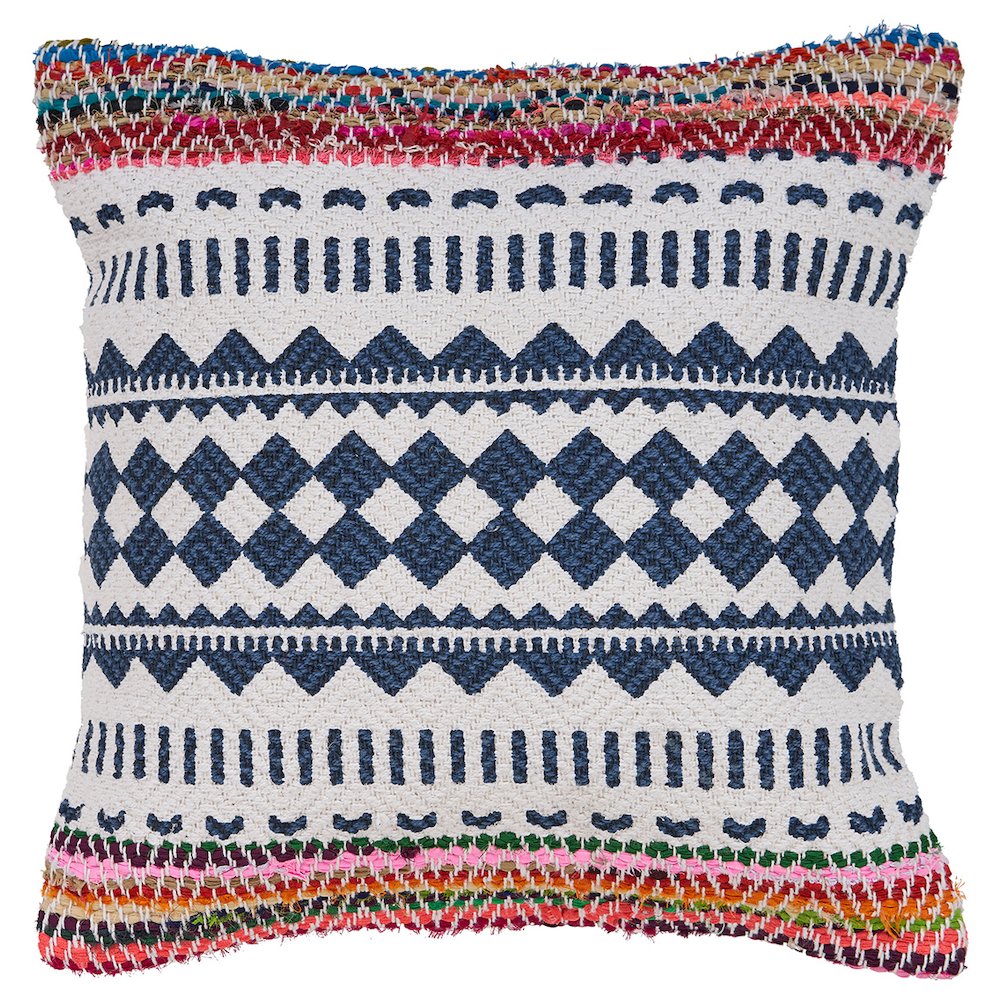 LR Home Ox Bay Hand-Woven Blue/Multicolored Tribal Cotton Blend Pillow Cover