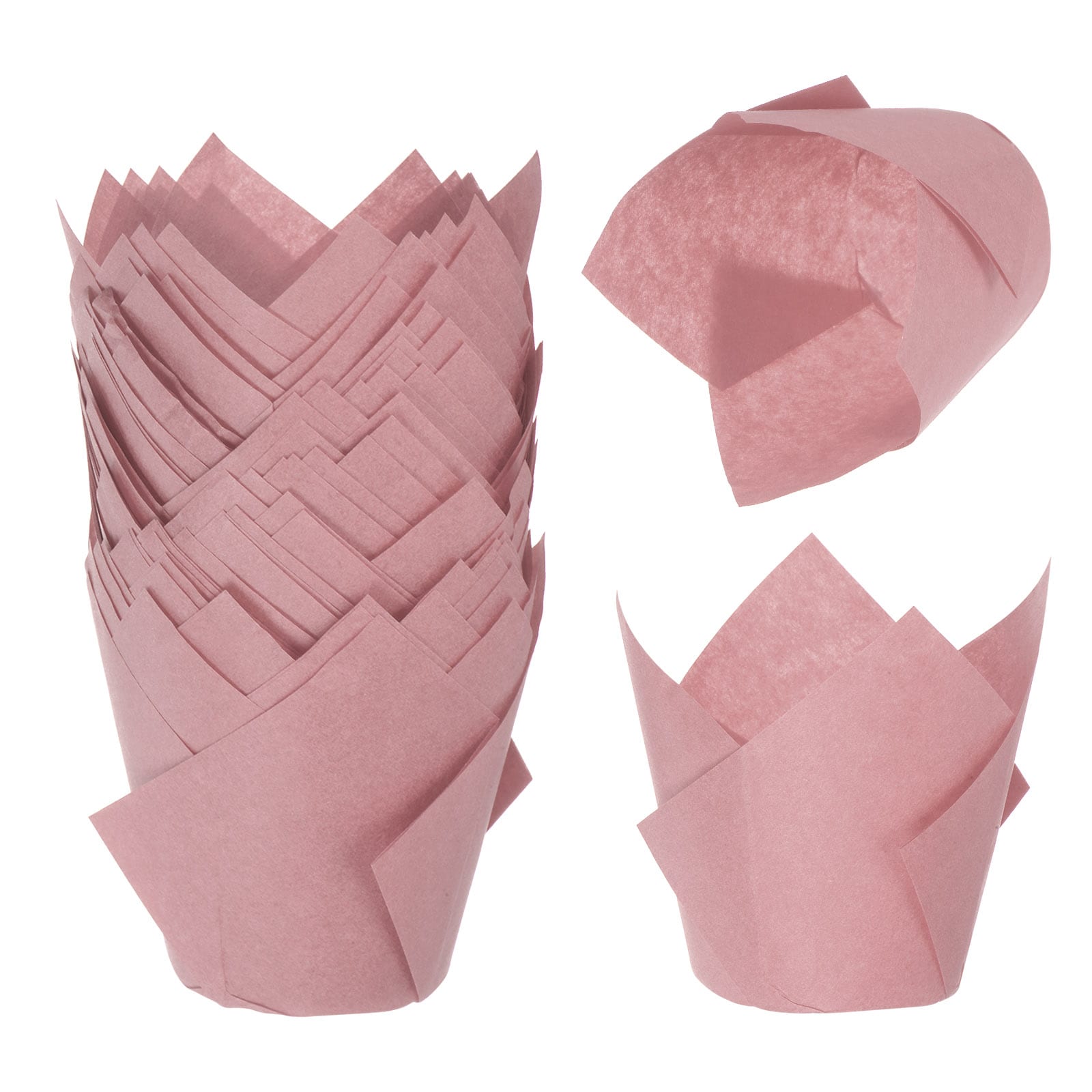 Unique Bargains 50pcs Tulip Baking Cups Cupcake Muffins Liners Paper Greaseproof Wrappers for Wedding Birthday Party Festivals Christmas Pink #S26042300UX4989