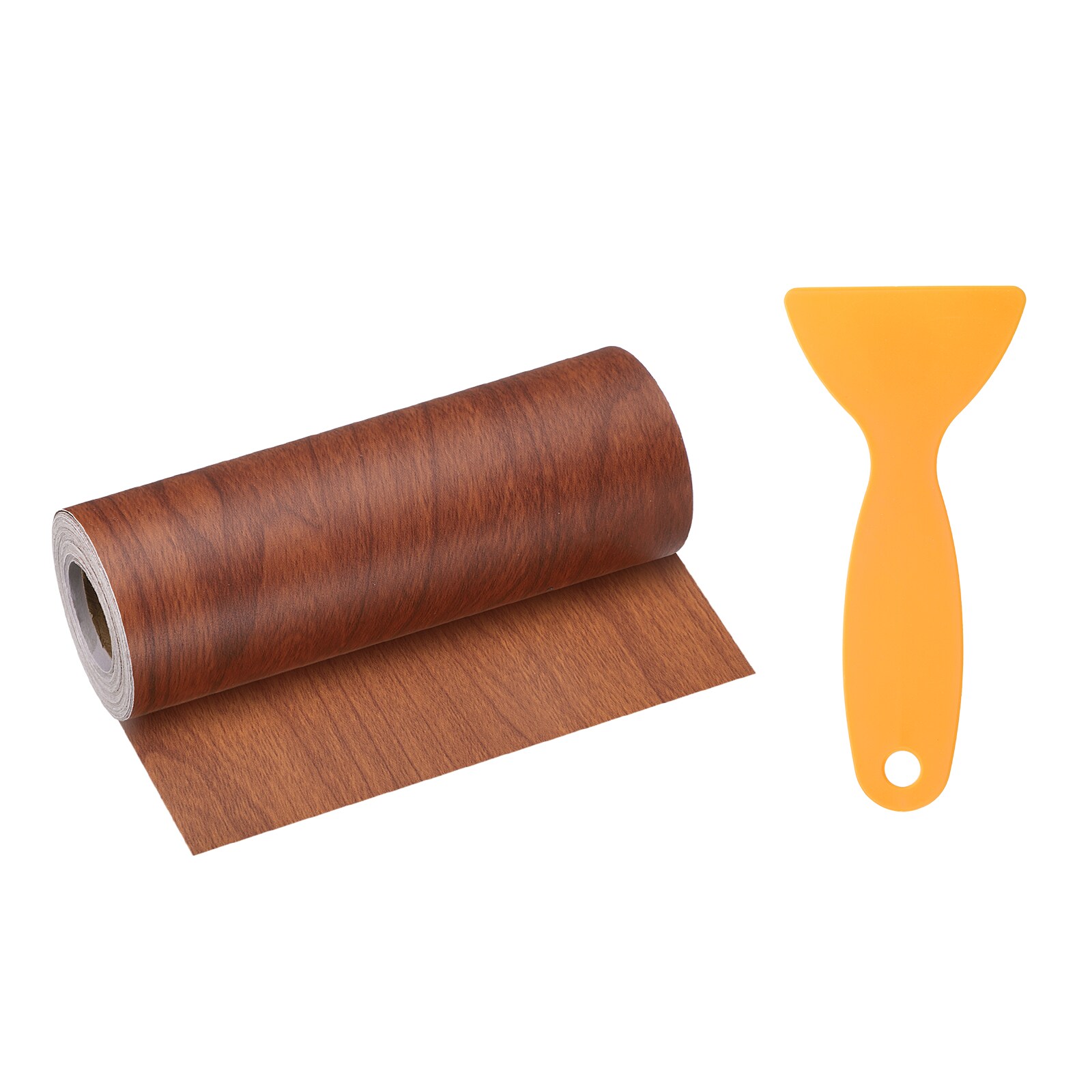 Harfington Wood Grain Repair Tape 6 Inch x 33ft Self Adhesive Repair Patch Tape Simulated Wooden Floor Tapes with Plastic Scraper for Tables Doors Windows Furniture Bright Brown Wood