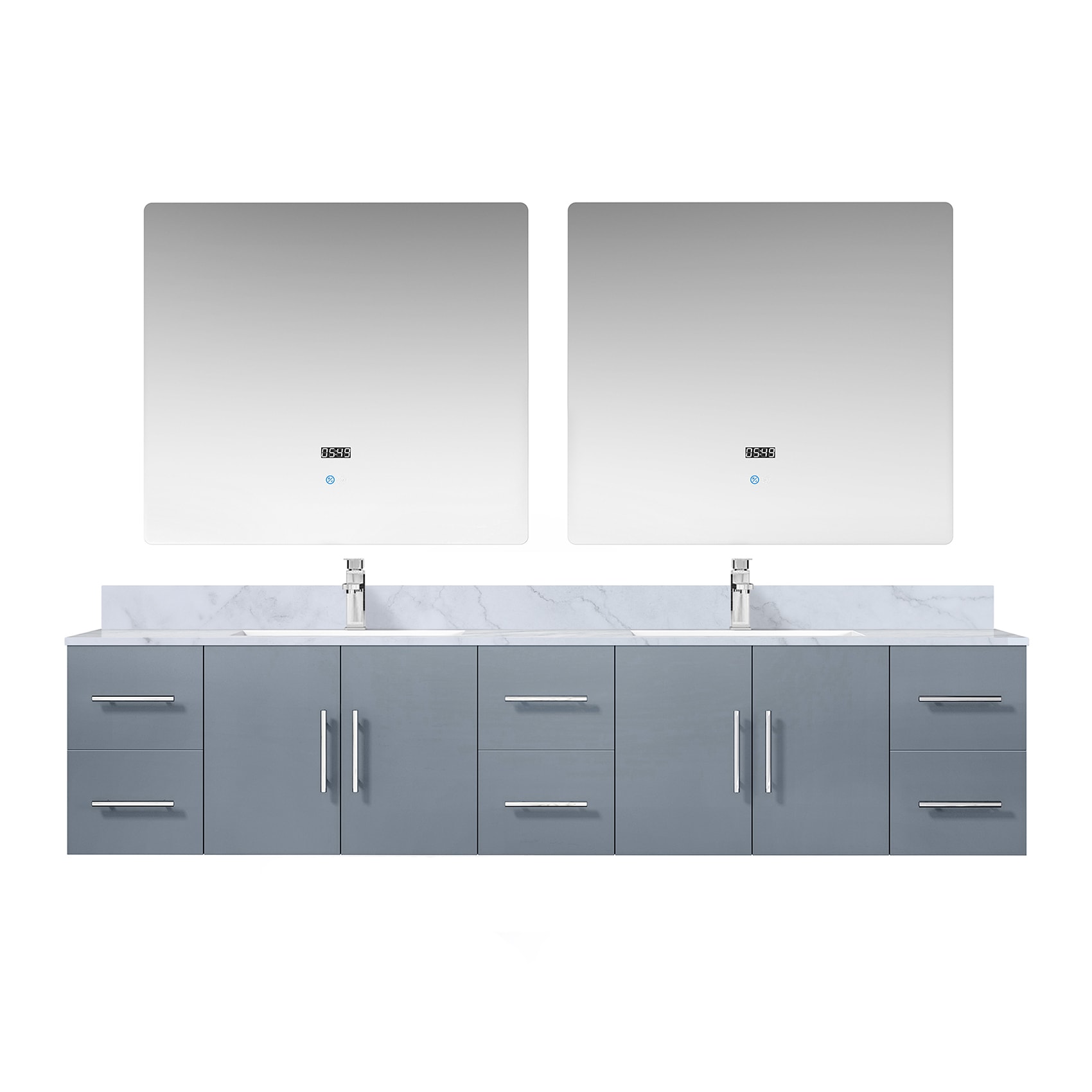 Lexora LG192284DBDSLM36F Geneva 84-in Dark Grey Undermount Double sink Bathroom Vanity with White Carrara Marble Marble Top (Mirror Included) (Faucet Included)