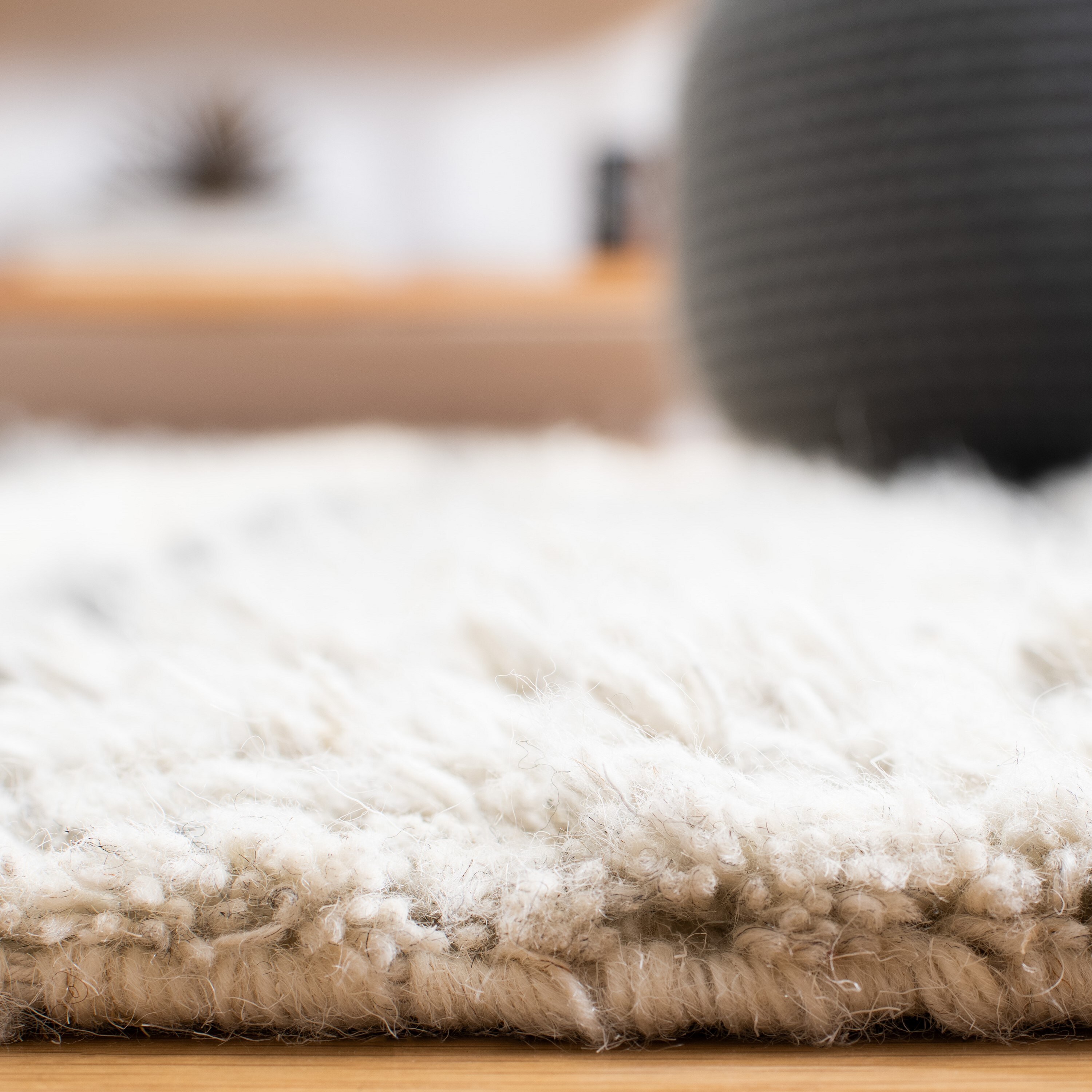 Ivory and Gray Hand-Knotted Wool Striped 9' x 12' Rug