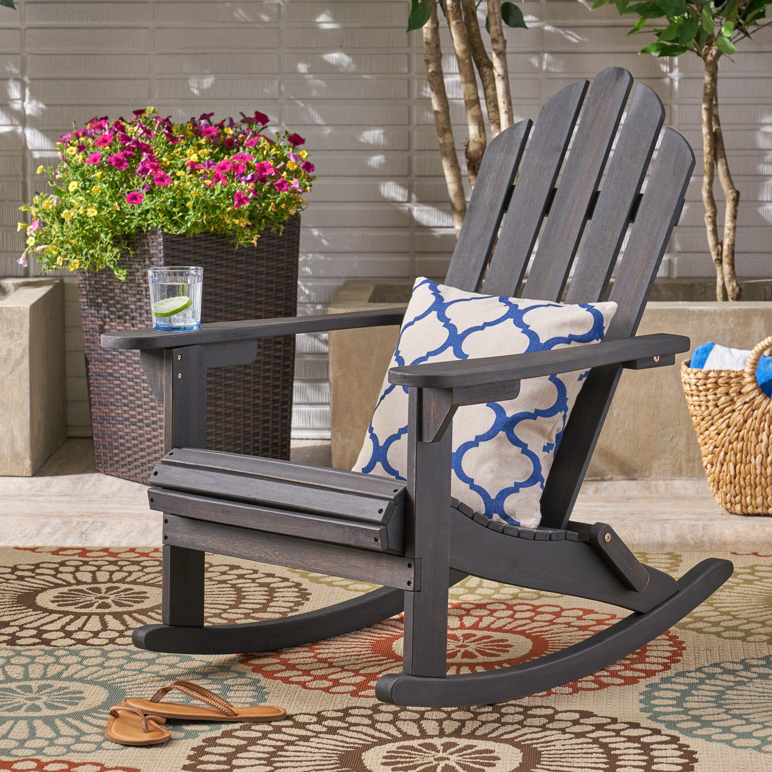 Bayfeve Patio Chairs Dark Grey Wood Frame Adirondack Chair with Solid ...