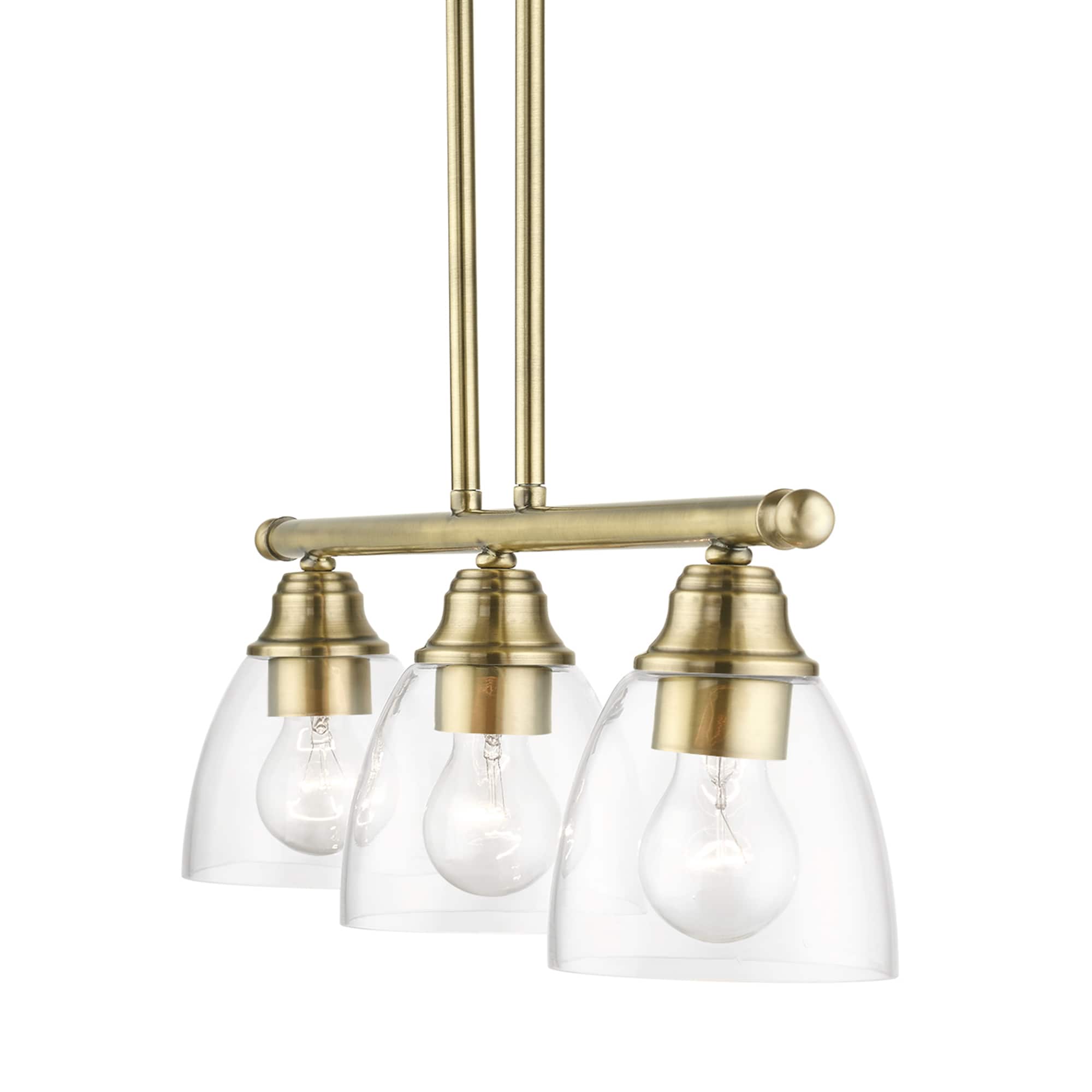 Antique Brass 30" Linear Chandelier with Clear Glass Shades