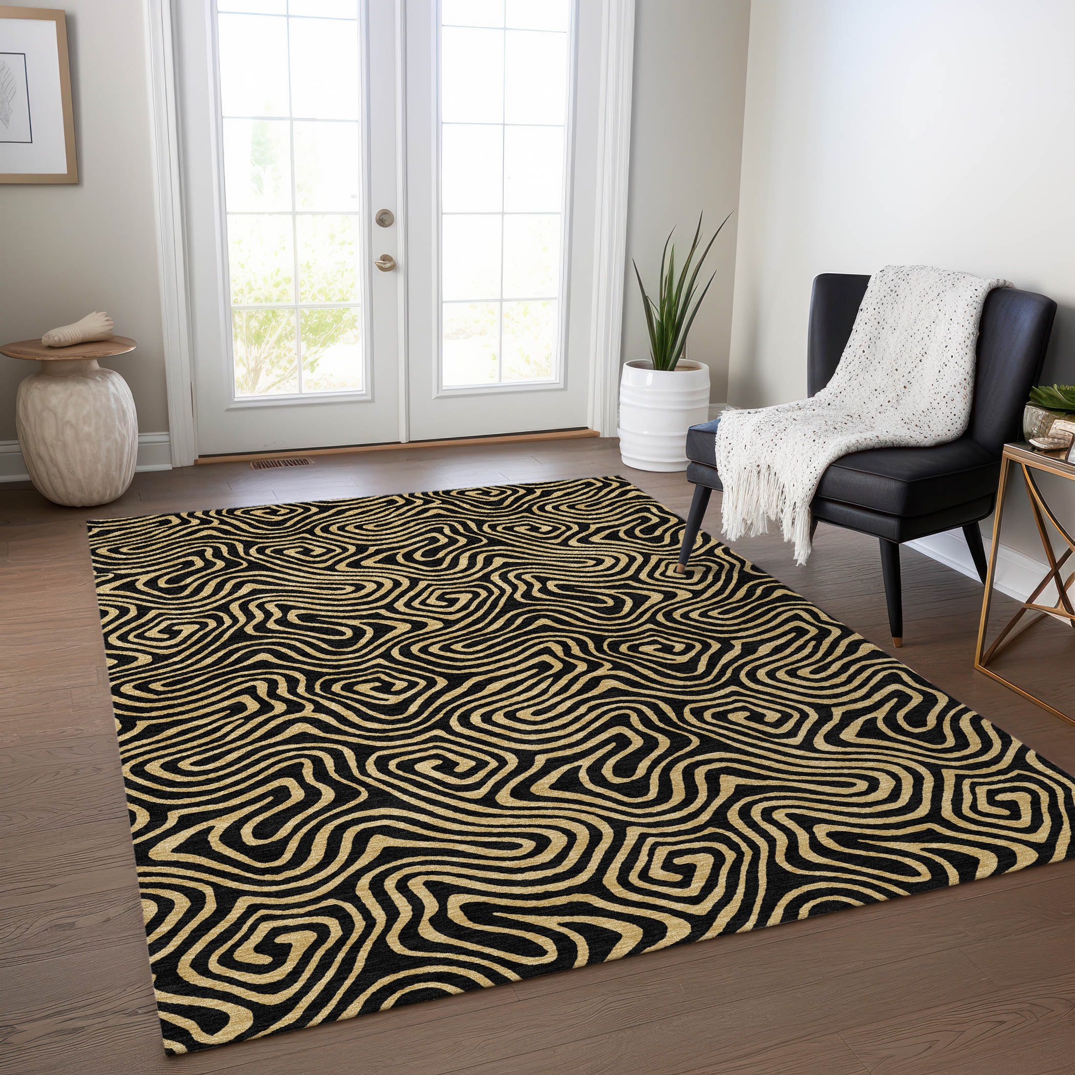 Addison Rugs ACN1031BK30X46 Chantille ACN1031BK 2 x 3 (ft) Polyester Black Rectangular Indoor/Outdoor Geometric Machine washable Area rug