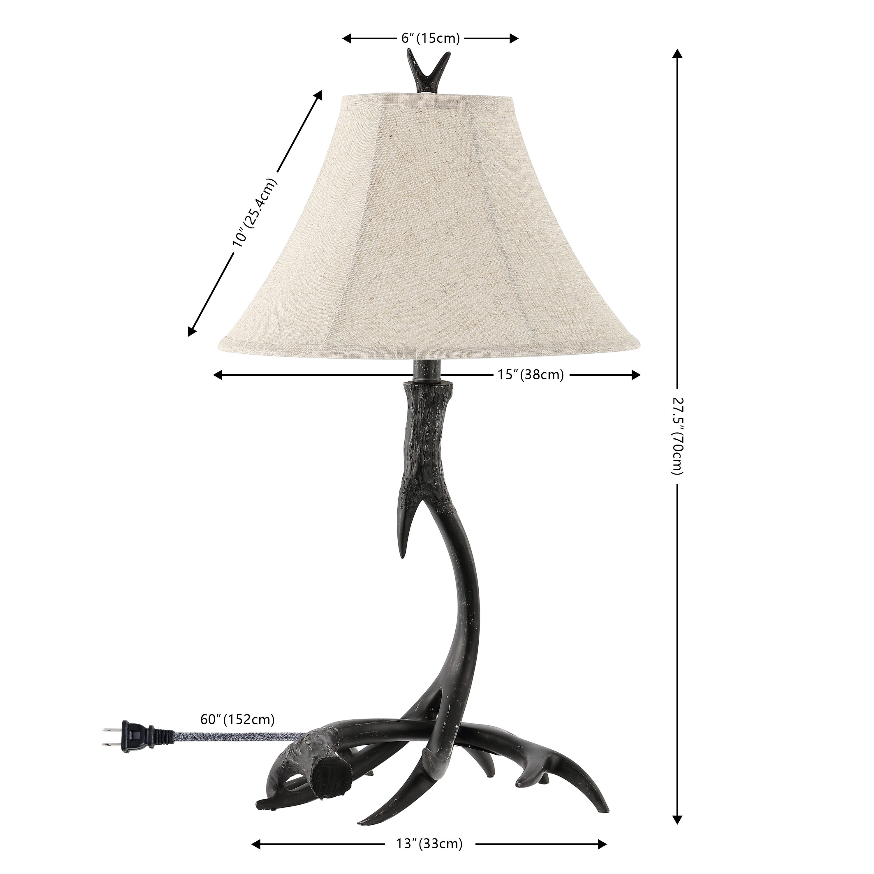 JONATHAN Y Antler Rustic Resin LED Table Lamp 27.5-in Black Led; Table Lamp  with Linen Shade in the Table Lamps department at