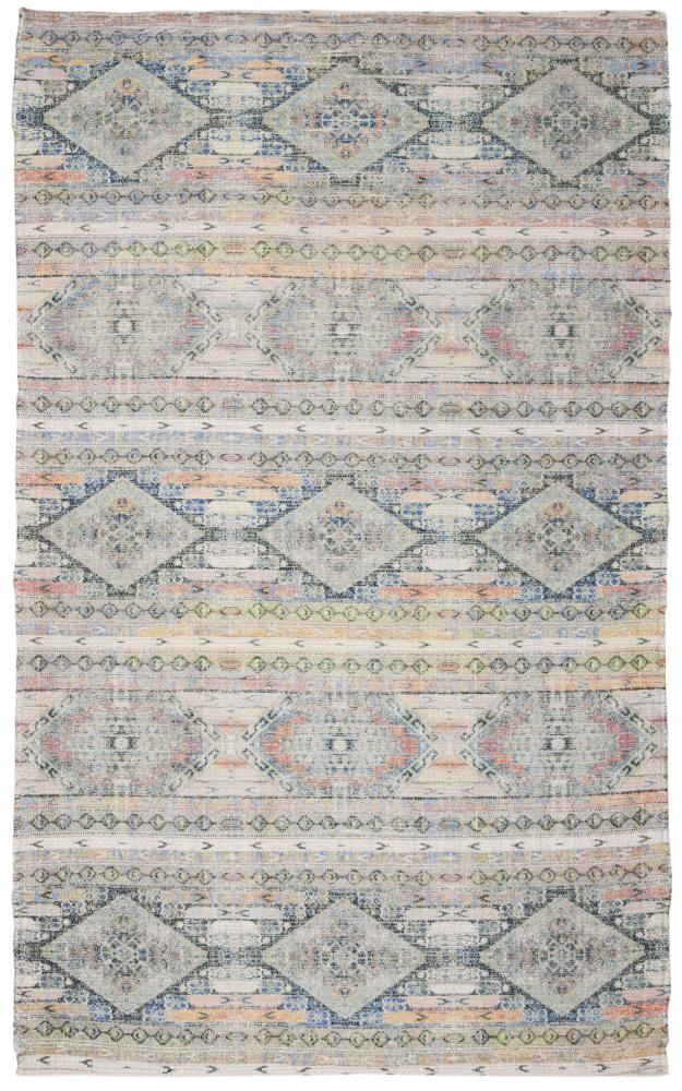 Handmade Blue Wool and Cotton Flat Woven Rectangular Rug