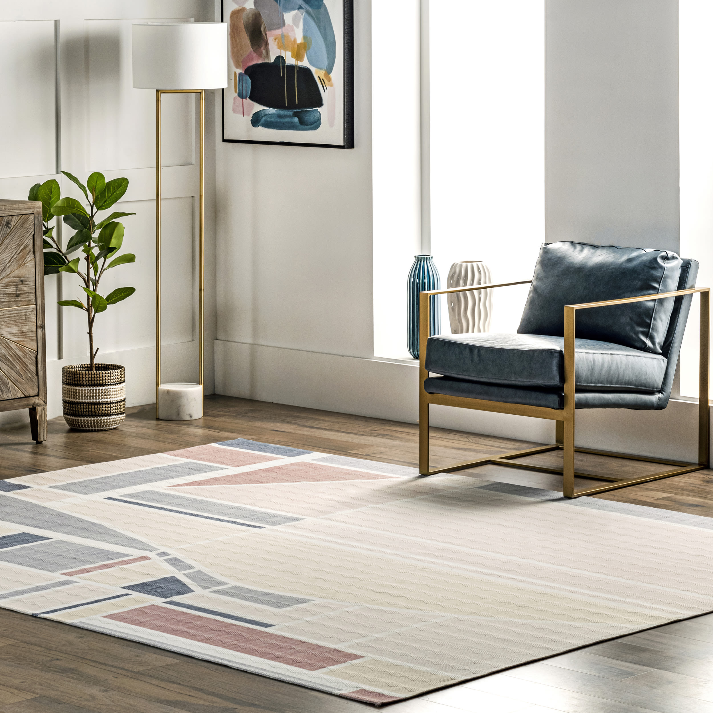 nuLOOM BIPA09A-406 Paloma 4 x 6 (ft) Loomed Polyester Beige Rectangular Indoor Geometric Mid-Century Modern Machine washable Area rug