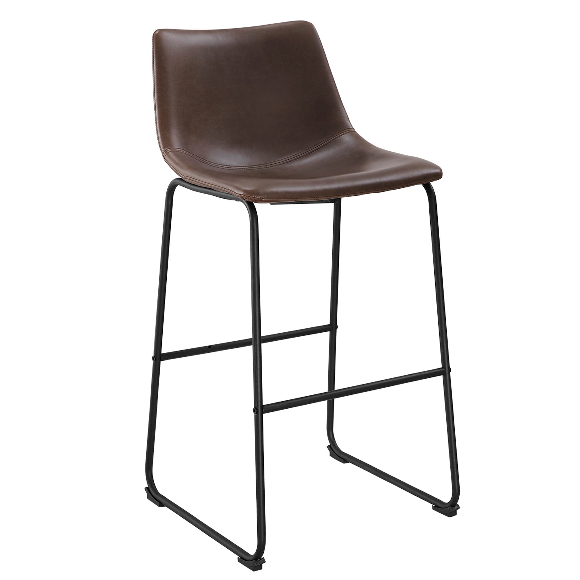Walker Edison LWHL30BR 2 -Set Brown 12.0-in H Short Upholstered Metal Bar Stool and Back