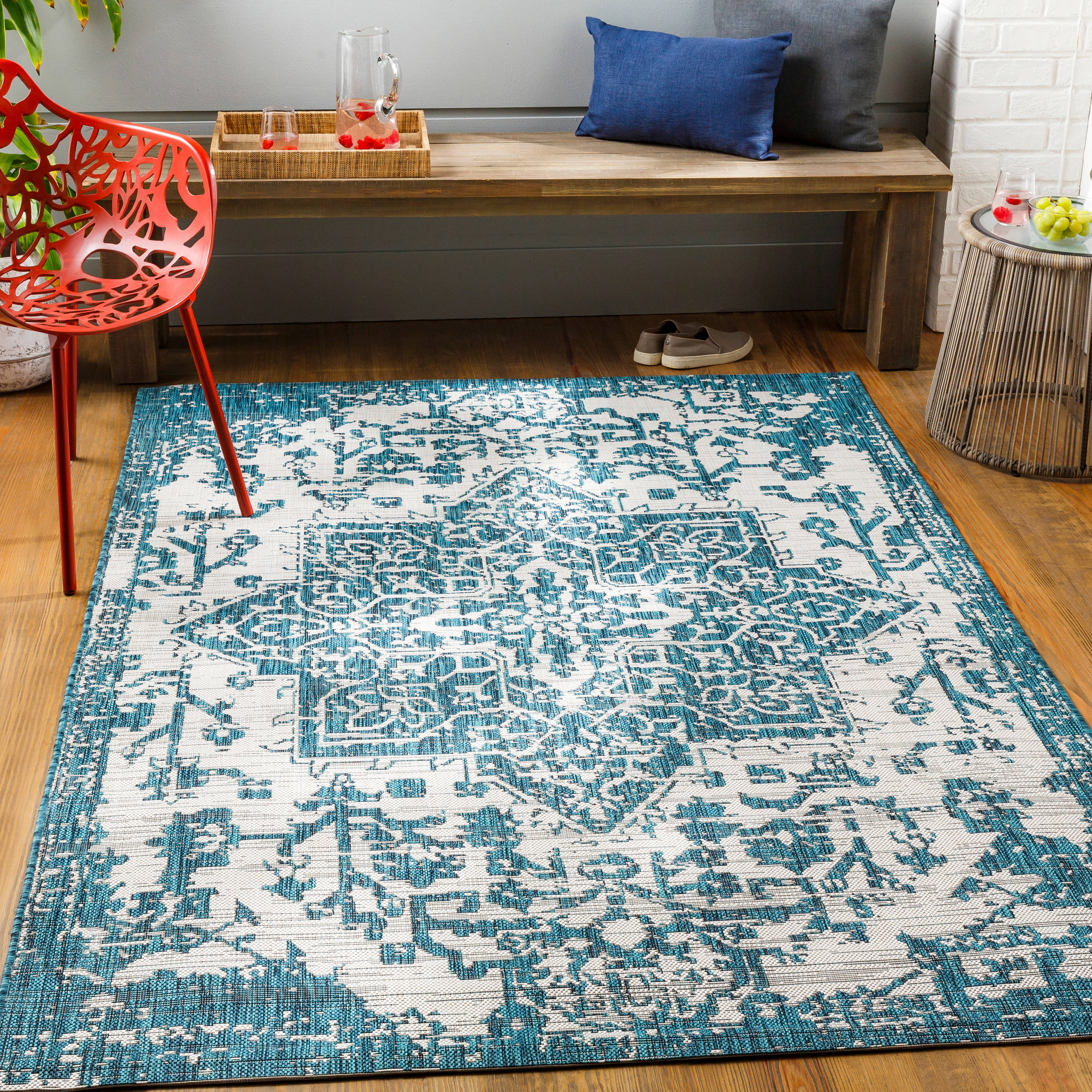 Surya EAG2378-5373OV Eagean 5 x 7 (ft) Polypropylene Aqua Oval Indoor/Outdoor Medallion Oriental Area rug