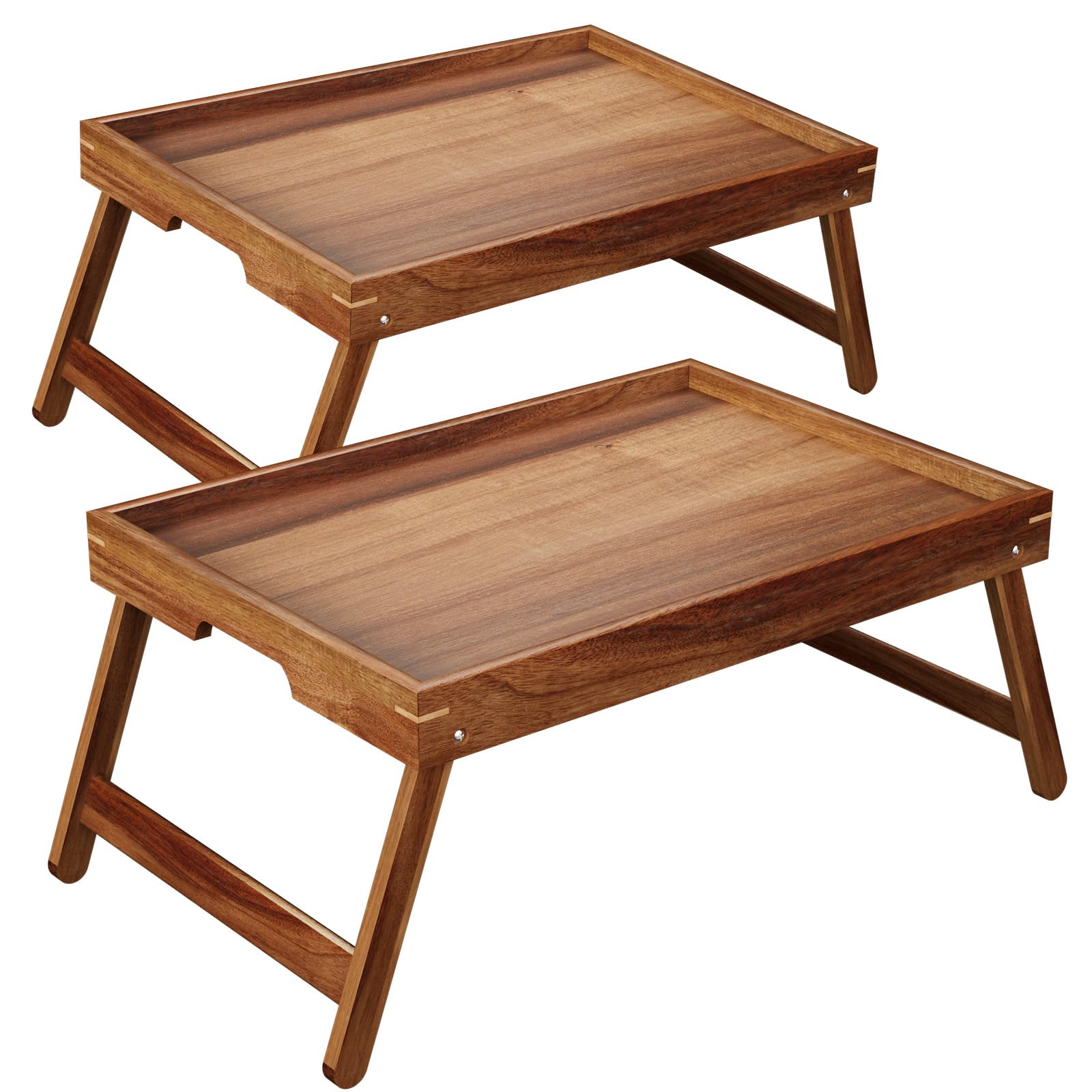 Aoibox  Natural Acacia Wood Folding Leg Serving Tray with Guardrail 15 7 in W x 7 5 in H x 11 8 in D Set of 2