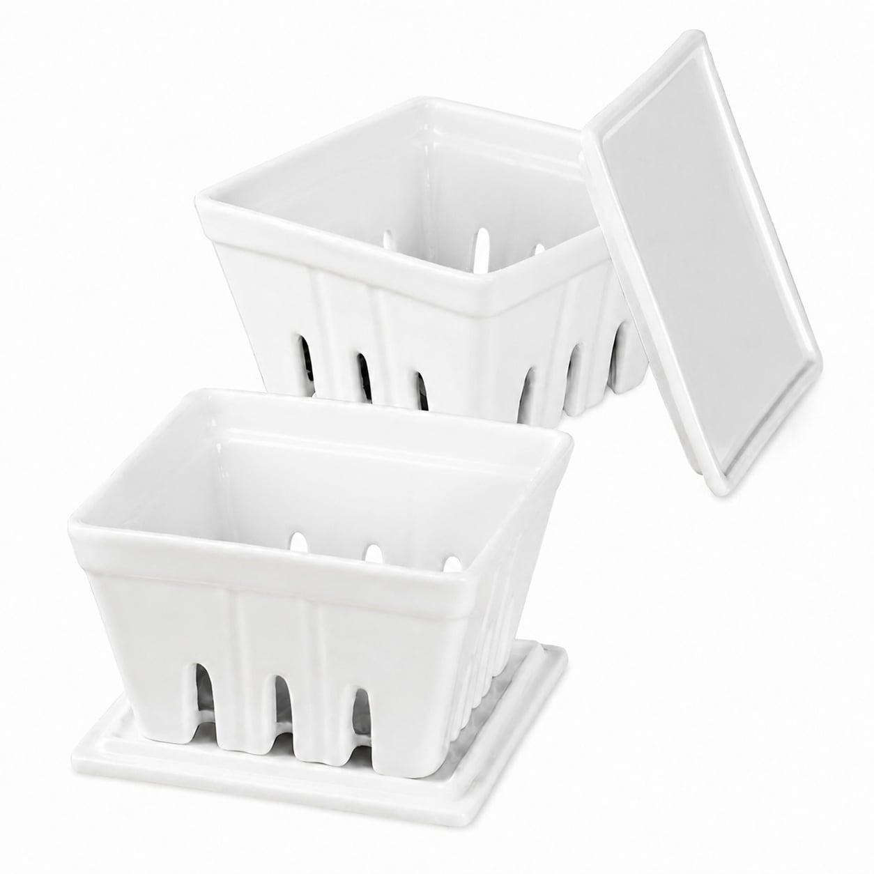Aoibox White Porcelain Berry Basket with Lid 5 Inch Colander Fruit Bowl Stoneware Harvest Bowl Set of 2 #LABKNHYP
