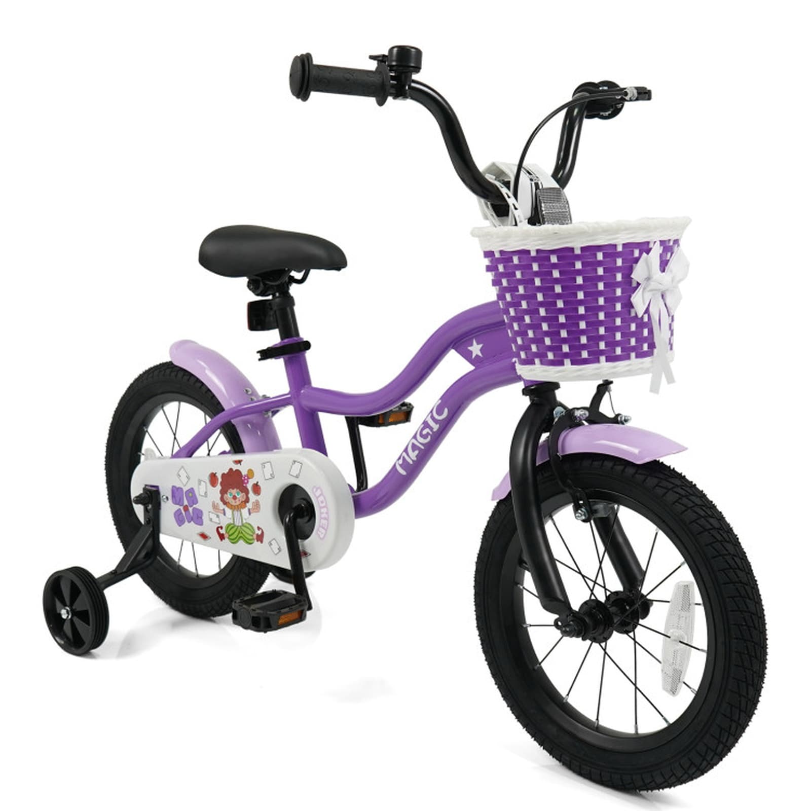 SUGIFT 14-in Adjustable Seat And Handlebar Detachable Training Wheels Hand Brake Rear Coaster Brake For Ages 3-5 Kids Bike