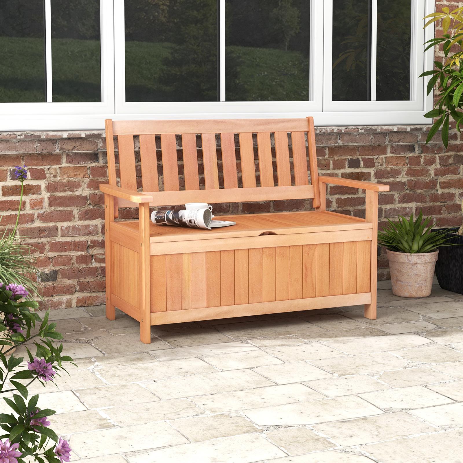 BABOOM BMMP-V11267 Patio Wood Storage Bench Double Bench with Slatted Backrest