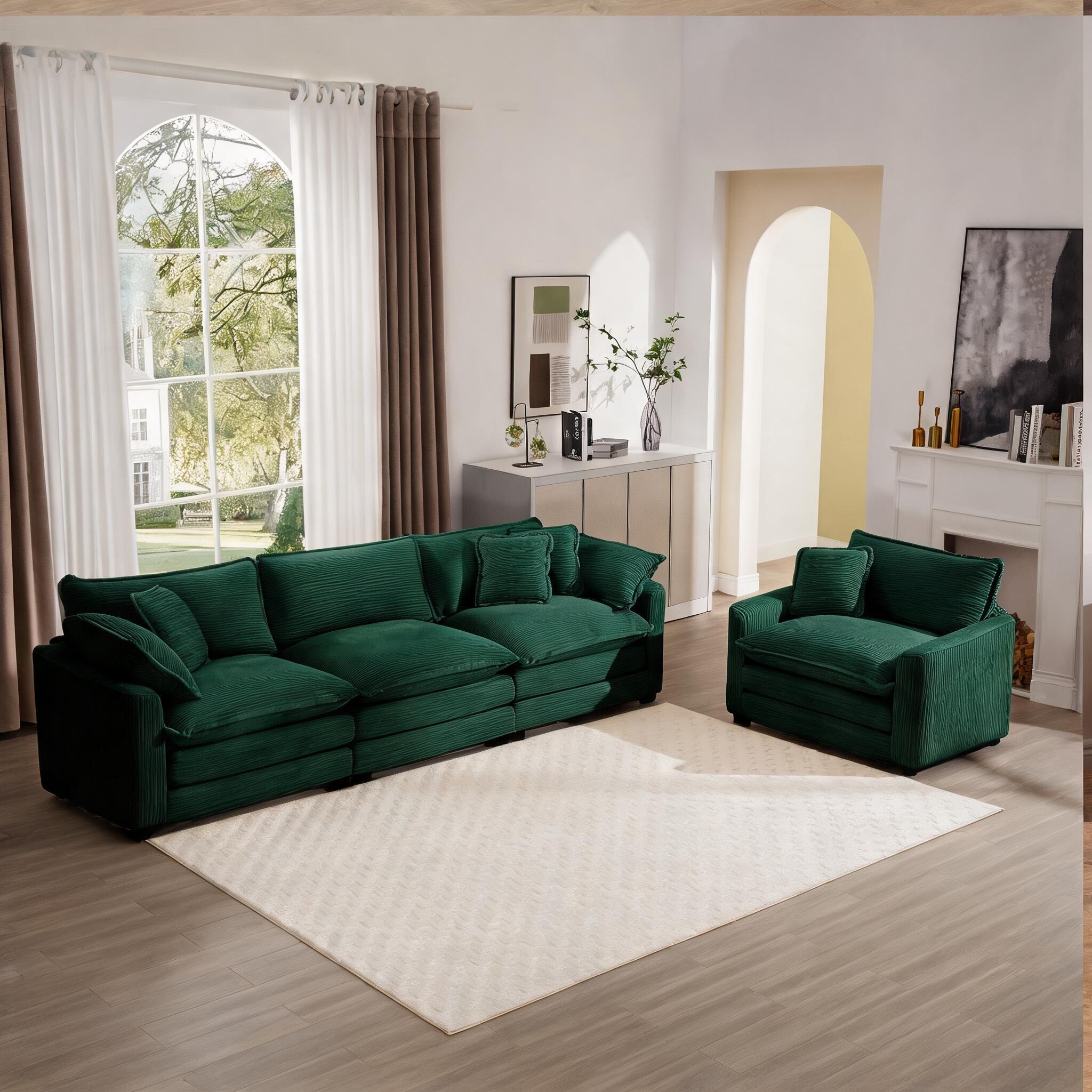 SUNCREAT Mid-Century Modern 2-Piece Sectional Sofa Set 3-Seater ...